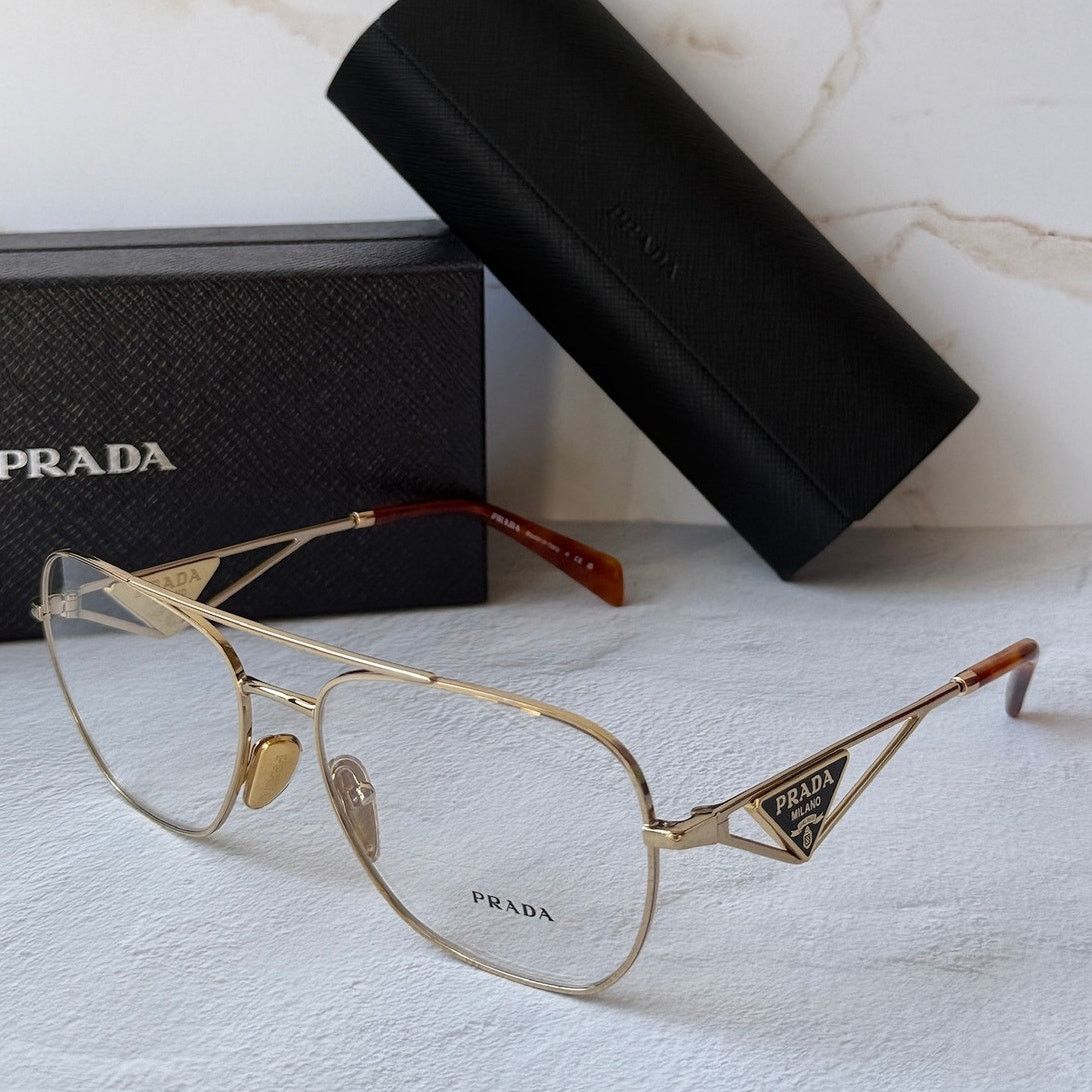 Prada NEW Prada PR B50V Gold Pilot Aviator Eyeglasses Frames Size ONE SIZE - 1 Thumbnail