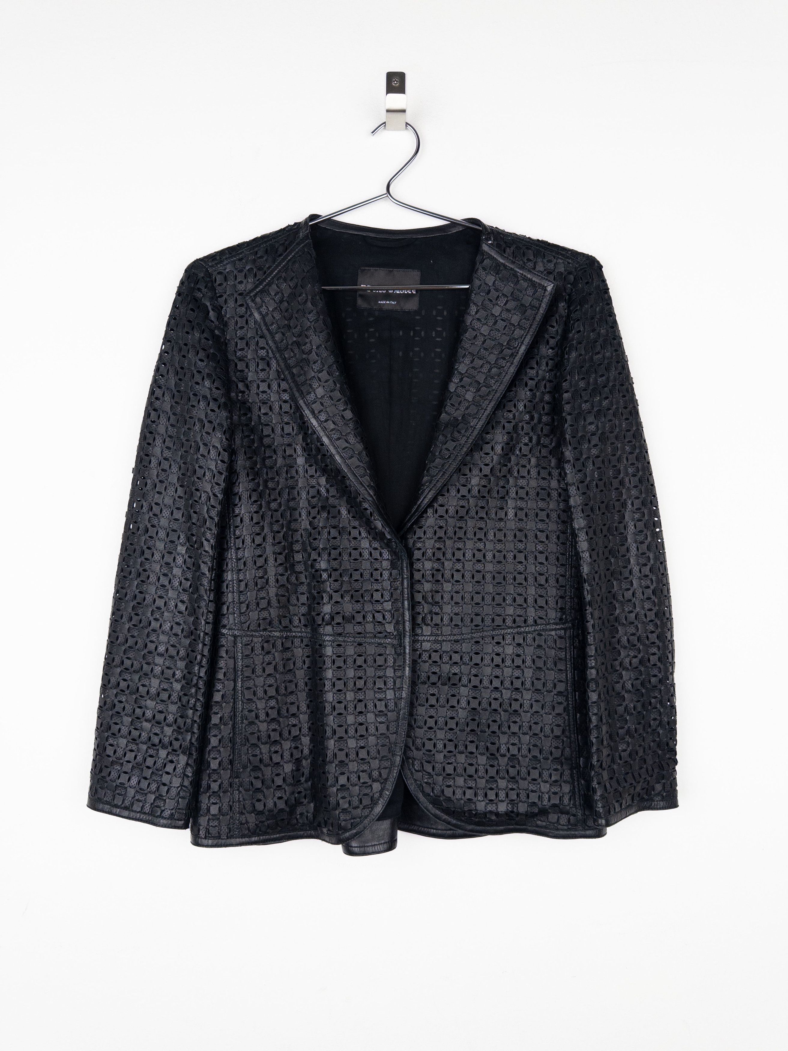 Armani 2000s Laser Cut Out Leather Blazer Jacket Size S / US 4 / IT 40 - 1 Thumbnail