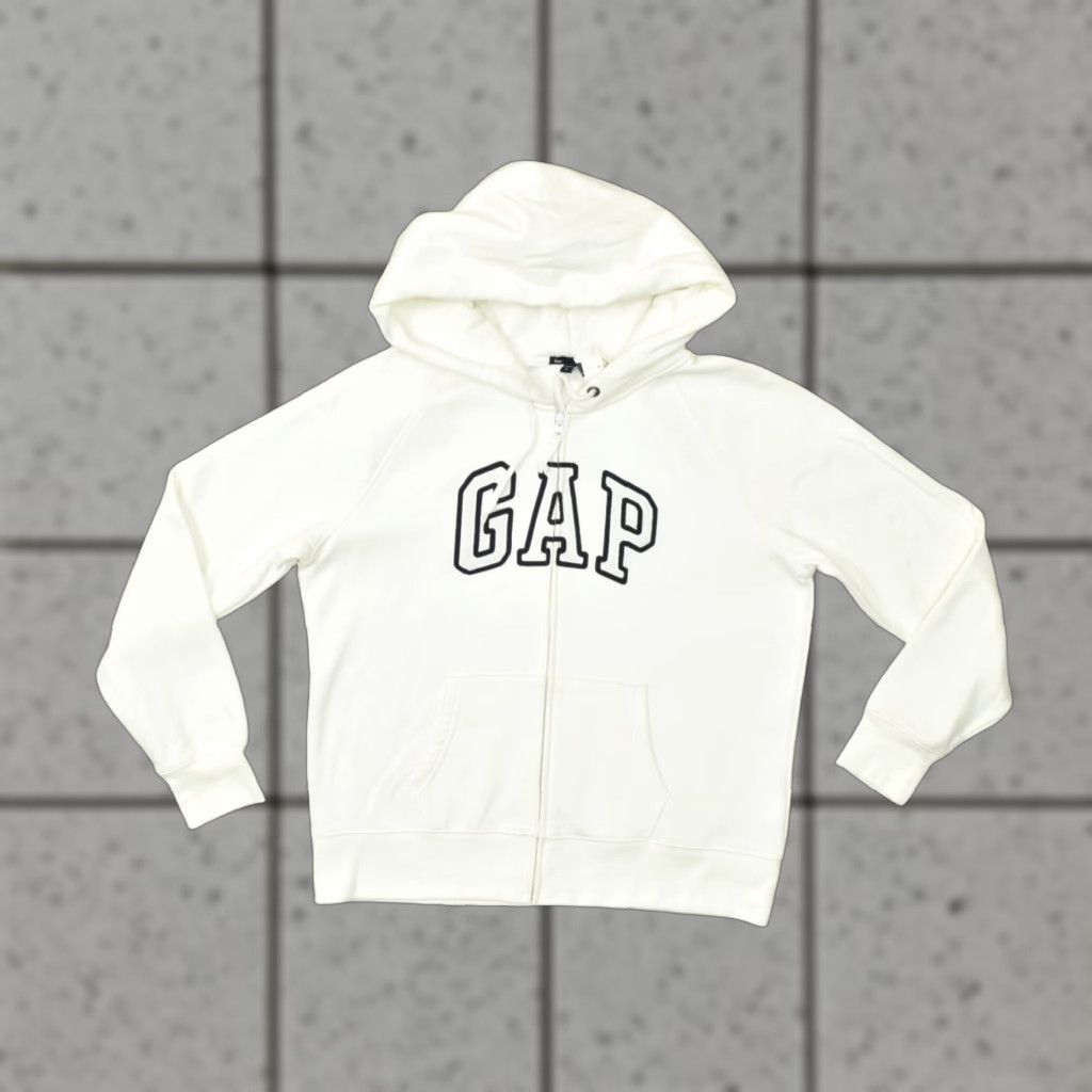 Gap VINTAGE? No. Gap Hoodie Womens XL White Full Zip Logo Fleece Sweatshirt Long Sleeve Size XL / US 12-14 / IT 48-50 - 1 Thumbnail