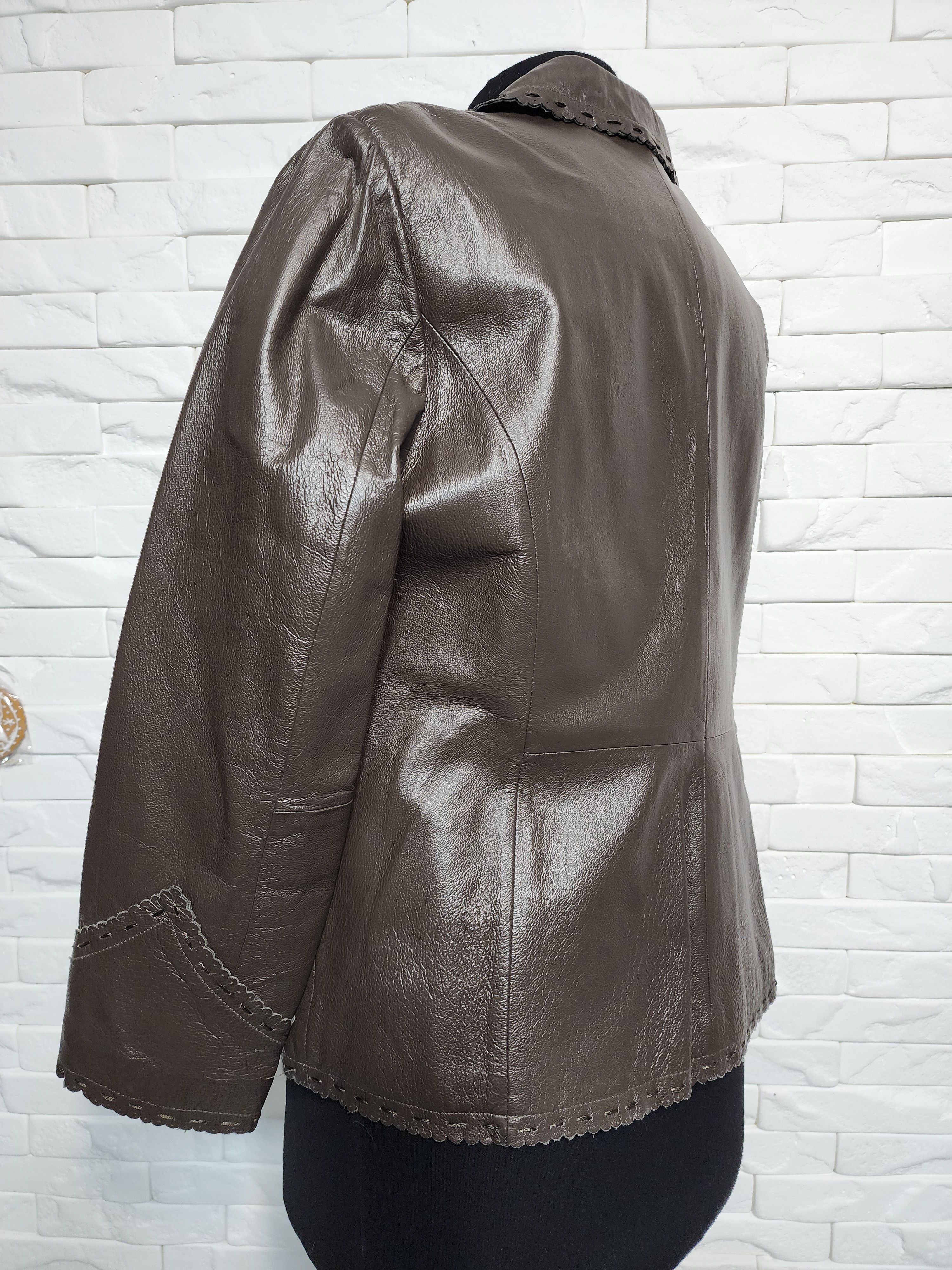 Other Brown Leather Jacket: Women's Blazer with Pockets Size L / US 10 / IT 46 - 6 Thumbnail