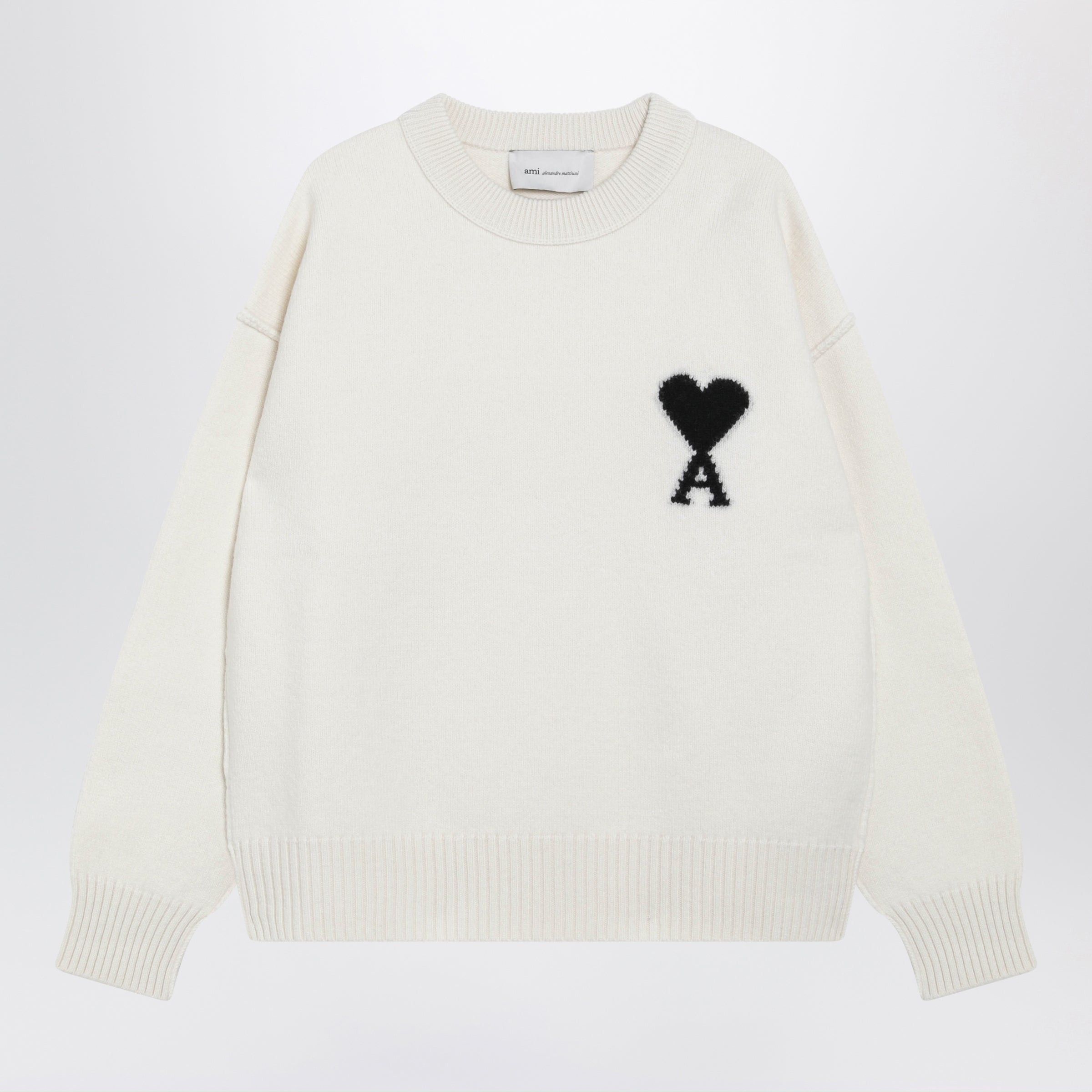Ami Paris Ami De Coeur Sweater In White Virgin Wool, Women's