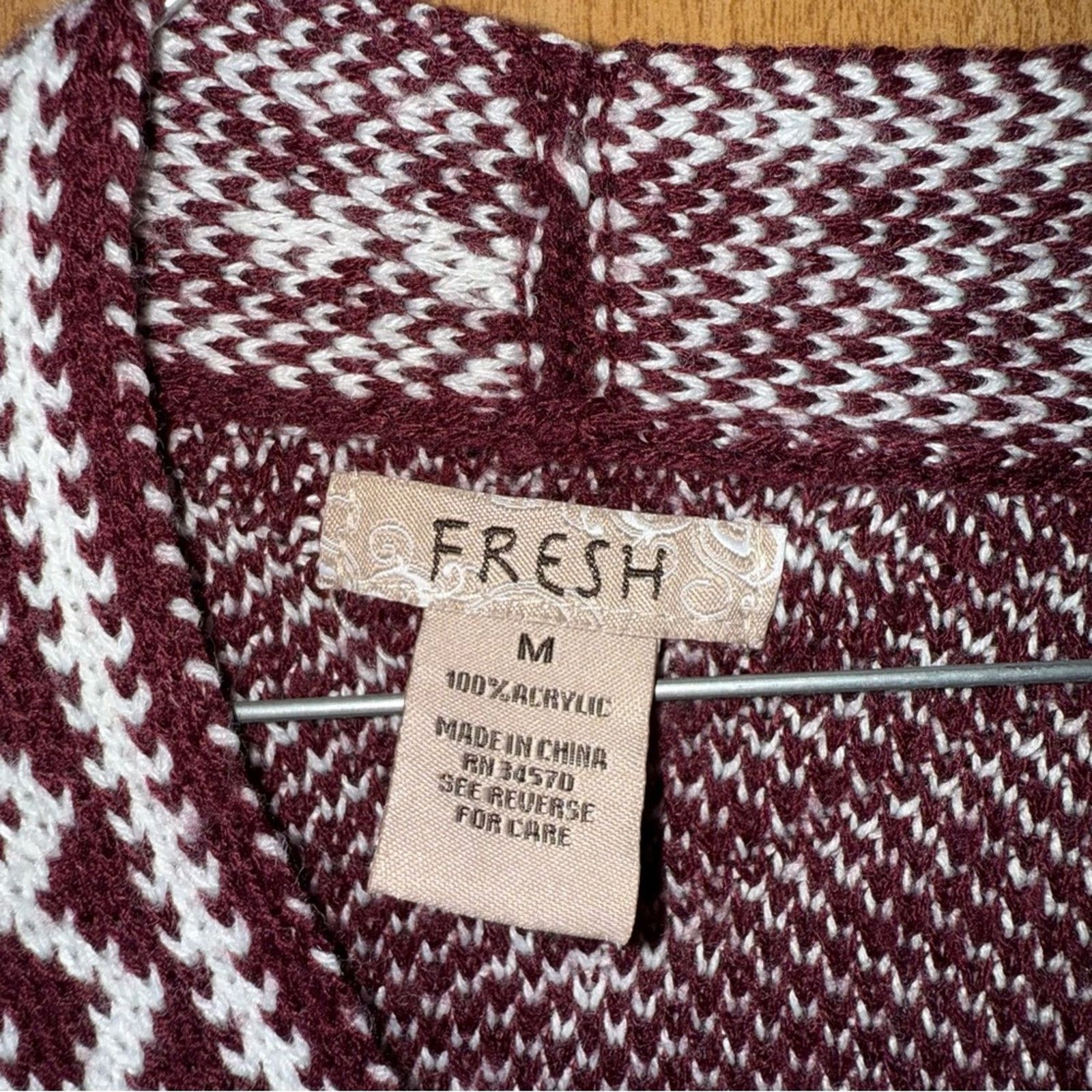 Other Fresh Burgundy and White Knit Poncho with Fringe Size M Size M / US 6-8 / IT 42-44 - 3 Thumbnail