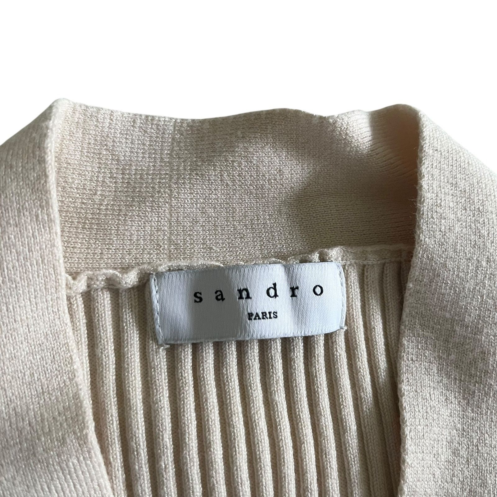 Sandro Sandro Cream Wool Blend Ribbed Knit Cardigan Sweater Size XS / US 0-2 / IT 36-38 - 2 Thumbnail
