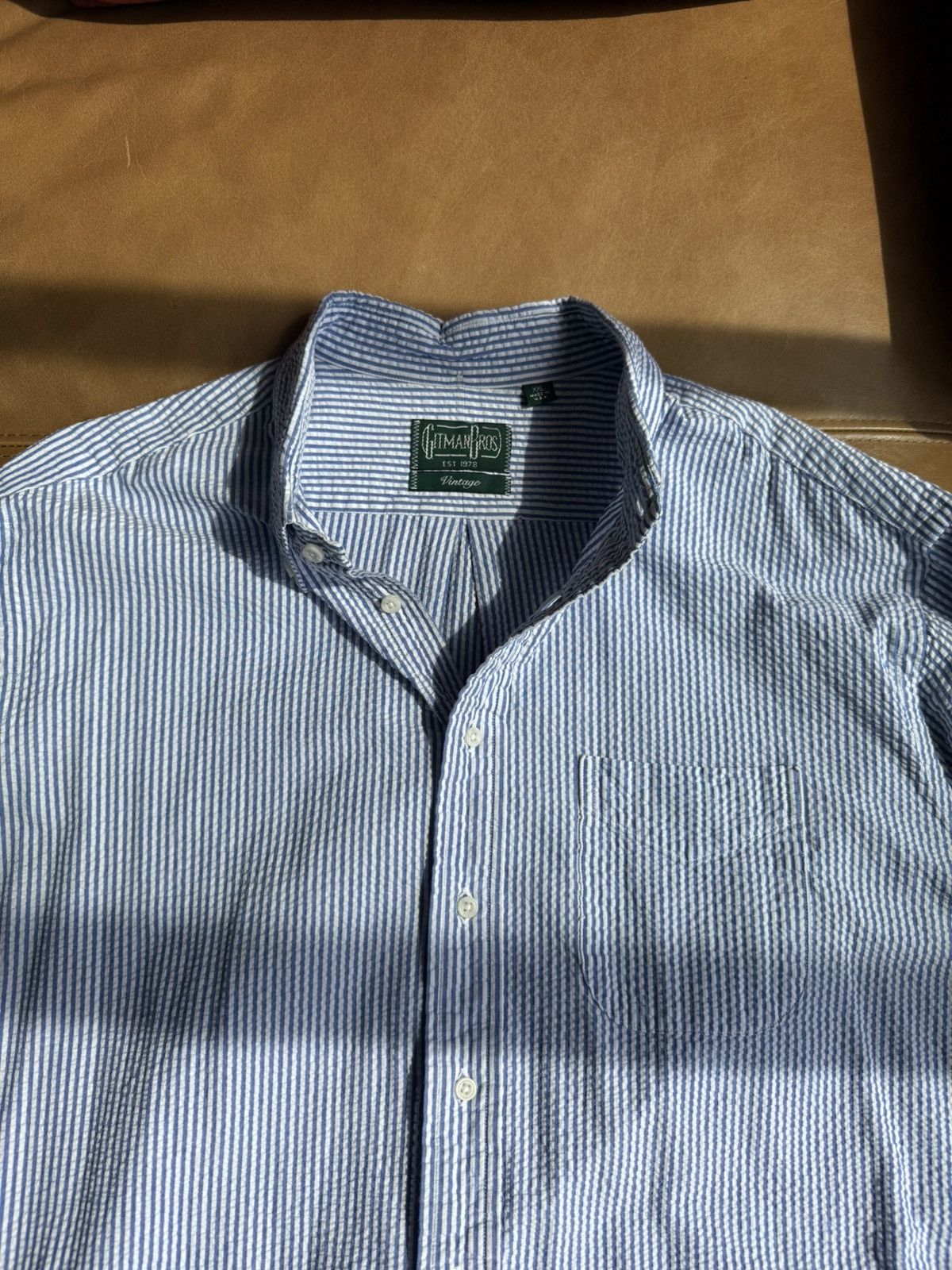 Gitman Bros. Vintage Gitman Bros Vintagr Blue Stripe Seersucker Shirt XXL Size US XXL / EU 58 / 5 - 9 Thumbnail