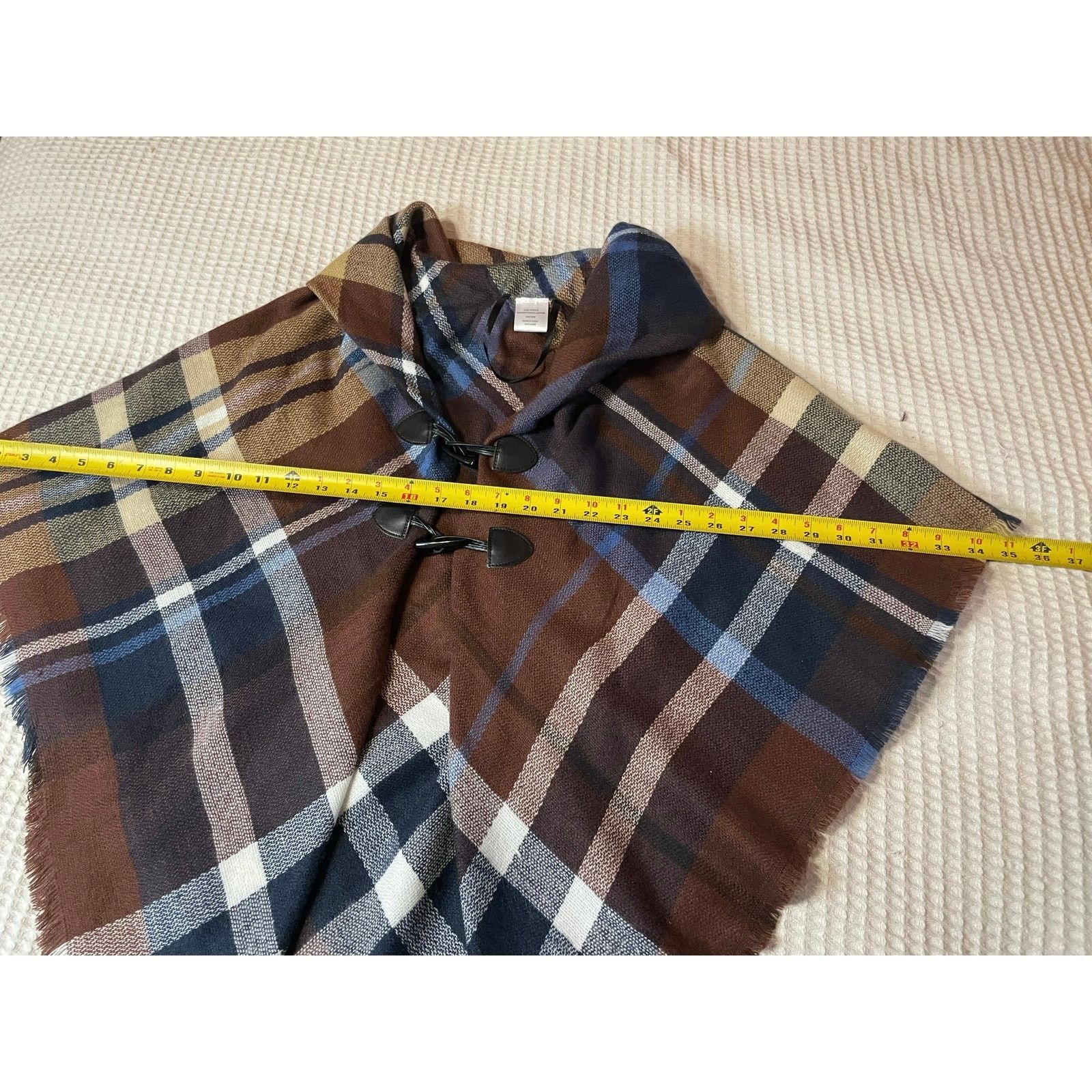Other Plaid Cozy Brown Blue Frog Loop Poncho Shawl One Size Size ONE SIZE - 6 Thumbnail