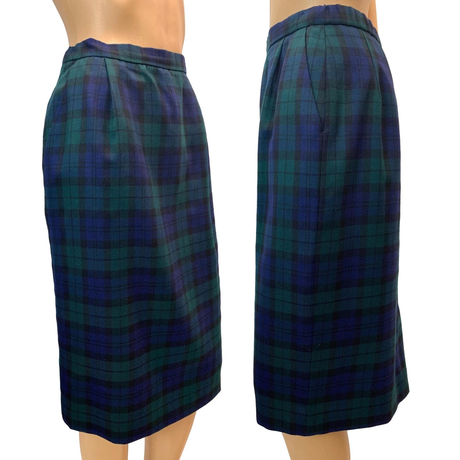 Pendleton × Vintage 80s Pendleton Blue & Green Tartan Plaid Straight Skirt 26" Size 26" / US 2 / IT 38 - 7 Thumbnail