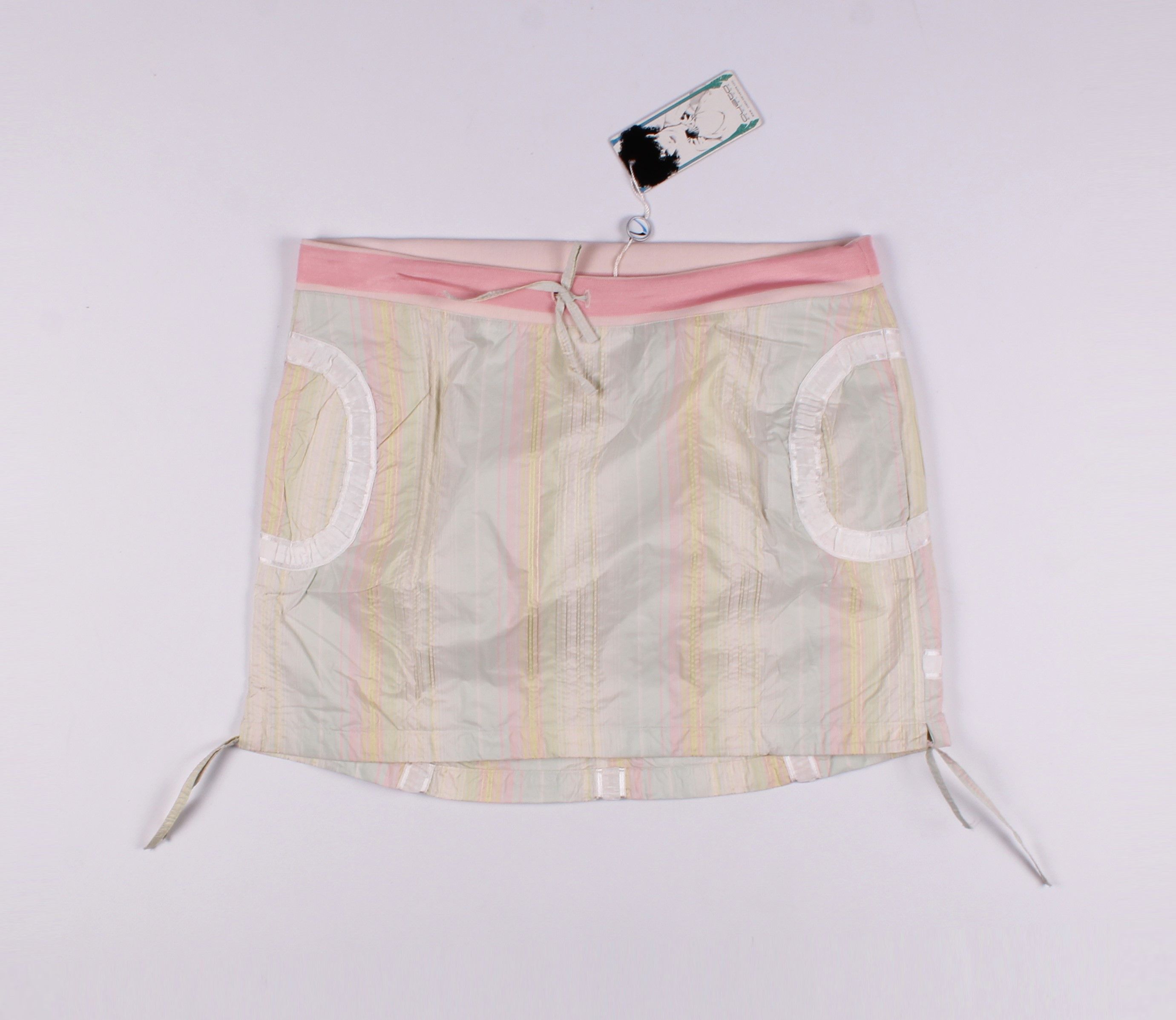 image of Custo Barcelona Nylon Adjustable Mini Skirt in Tan/Pink, Women's (Size 30)