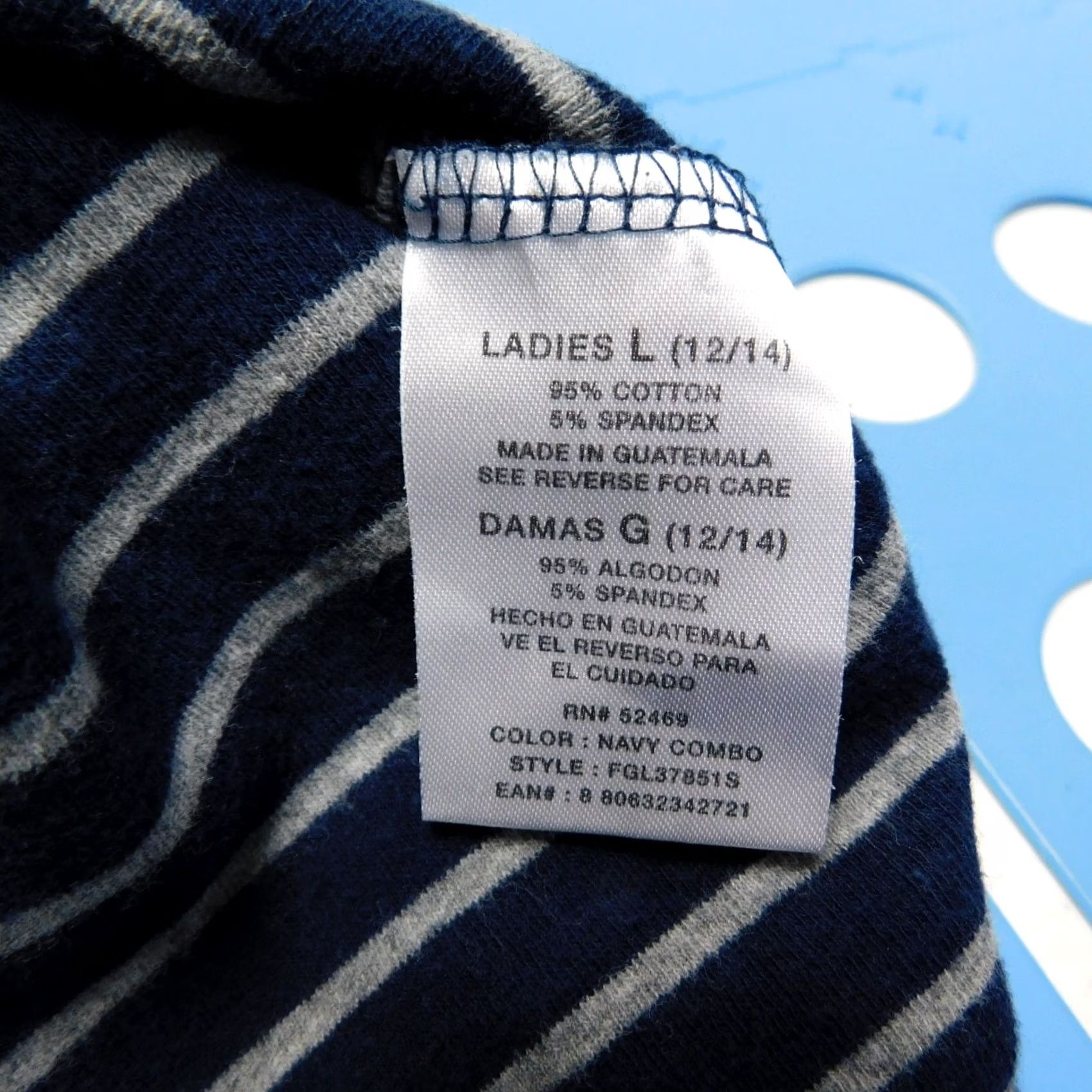 Faded Glory Faded Glory T-Shirt Short Sleeve Crew Navy Stripe Large Women Adult L Blue Stripe Casual Cotton Blend Knit Relaxed Classic Size L / US 10 / IT 46 - 4 Thumbnail