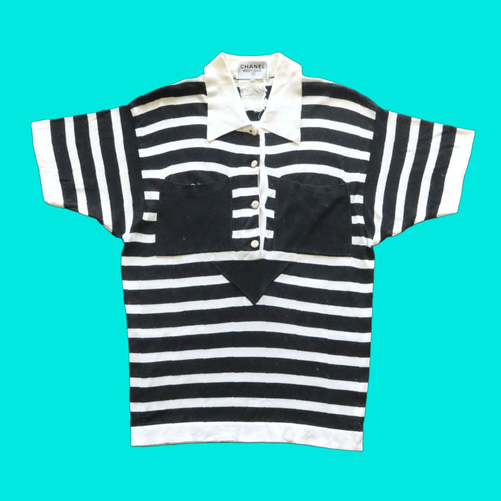 Chanel VINTAGE Chanel Boutique Stripe Polo Shirt Womens 36 Black/White Polo Short Sleeve Collared 90s Size XS / US 0-2 / IT 36-38 - 1 Thumbnail