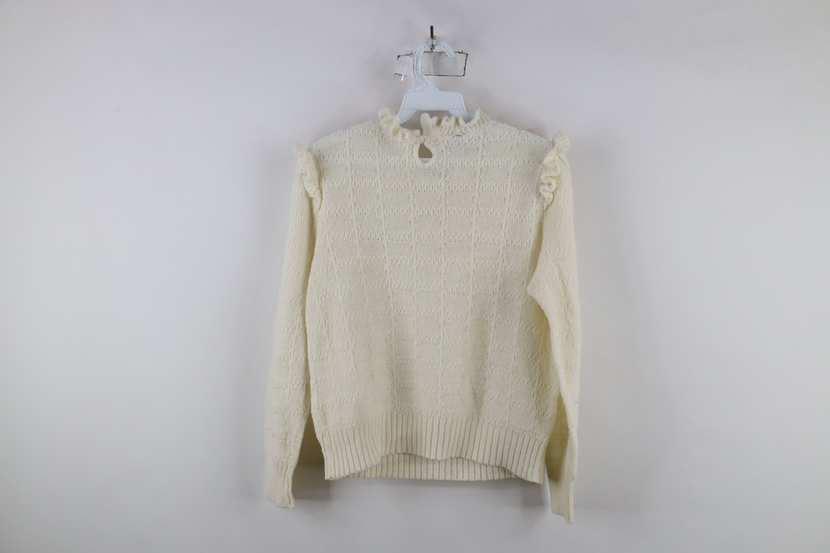 Vintage Vintage 60s Streetwear Frilly Knit Sweater Cream USA Size M / US 6-8 / IT 42-44 - 11 Thumbnail