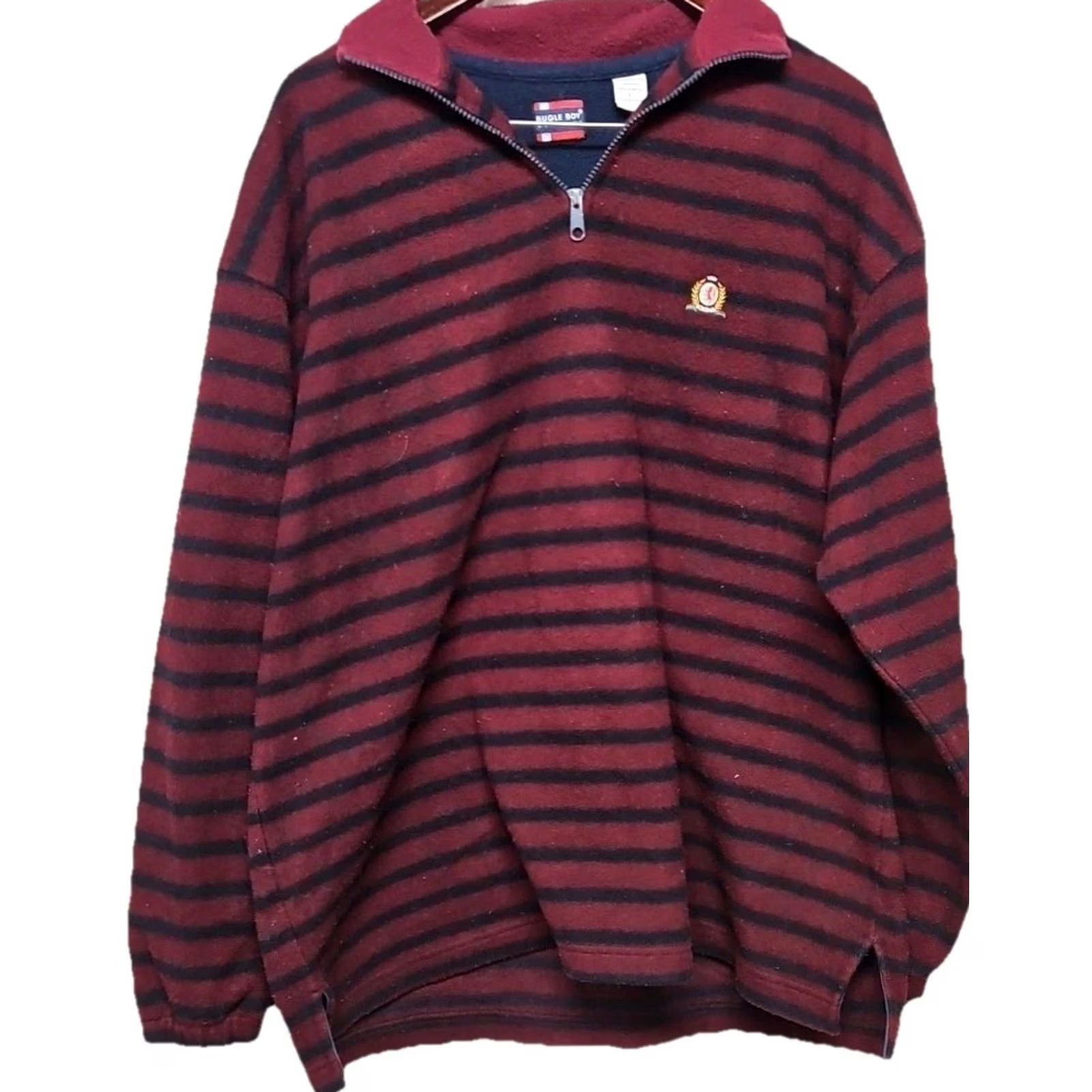 Bugle Boy VINTAGE Bugle Boy Quarter Zip Fleece Men’s Large Burgundy Striped Pullover Size US L / EU 52-54 / 3 - 2 Thumbnail