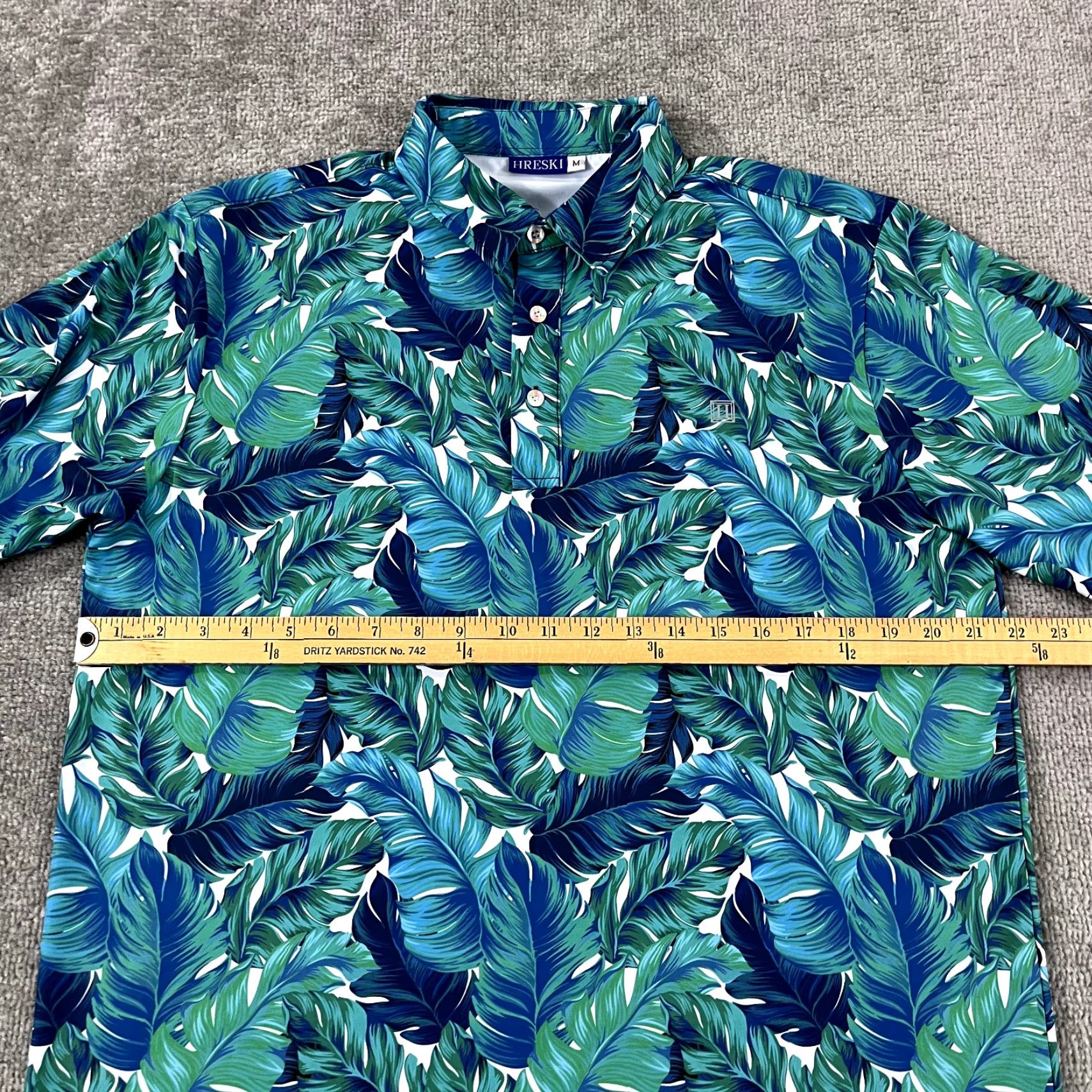 Vintage HRESKI Polo Shirt Mens Medium Blue Green Floral Hawaiian Tropical Golf Stretch Size US M / EU 48-50 / 2 - 6 Thumbnail