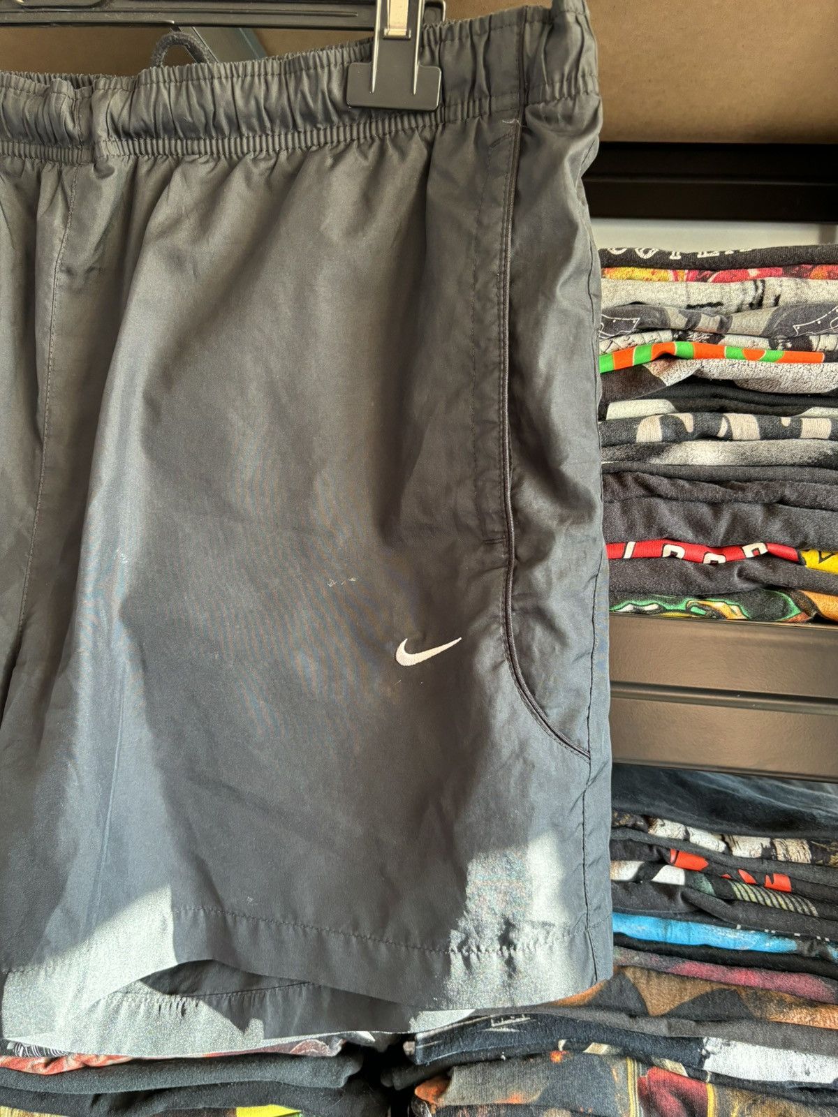 Nike × Vintage Vintage 90's Nike Nylon Drill Black Shorts Big Logo Size US 34 / EU 50 - 2 Thumbnail