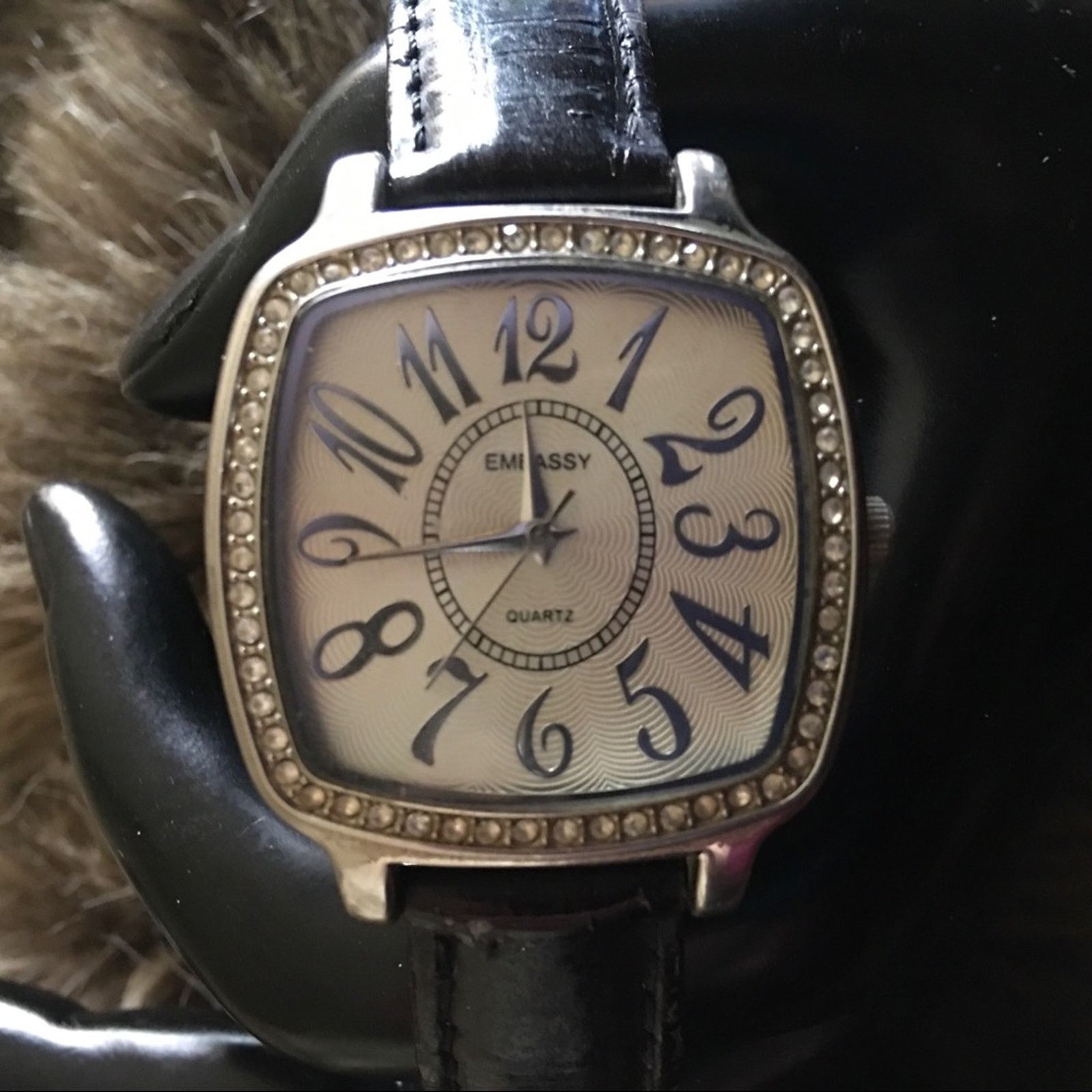 Jewelry Ladies Embassy black leather rhinestone watch Size ONE SIZE - 1 Thumbnail