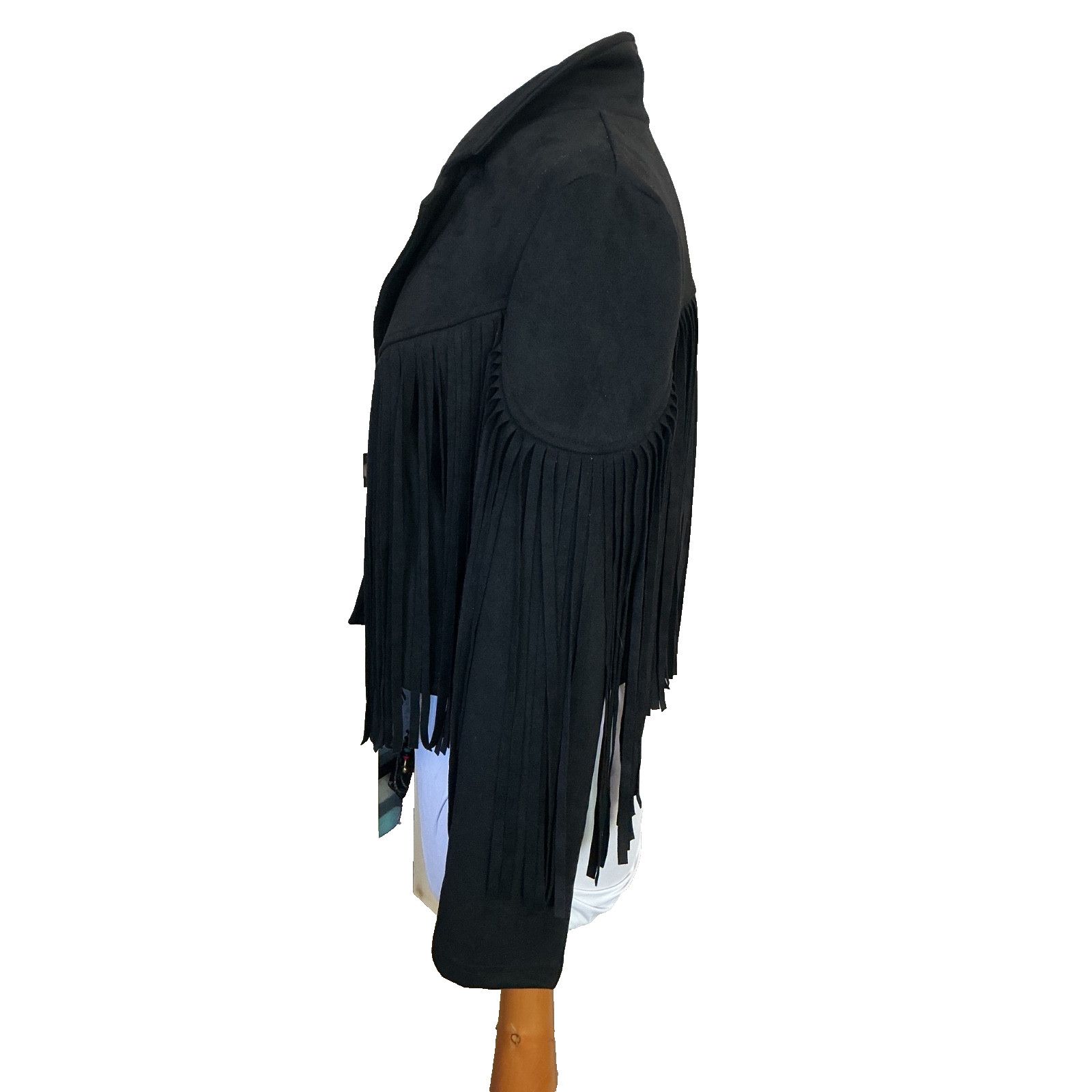 Other BLACK FAUX SUEDE FRINGED CROPPED WESTERN COWBOY MOTO JACKET Size M / US 6-8 / IT 42-44 - 4 Thumbnail