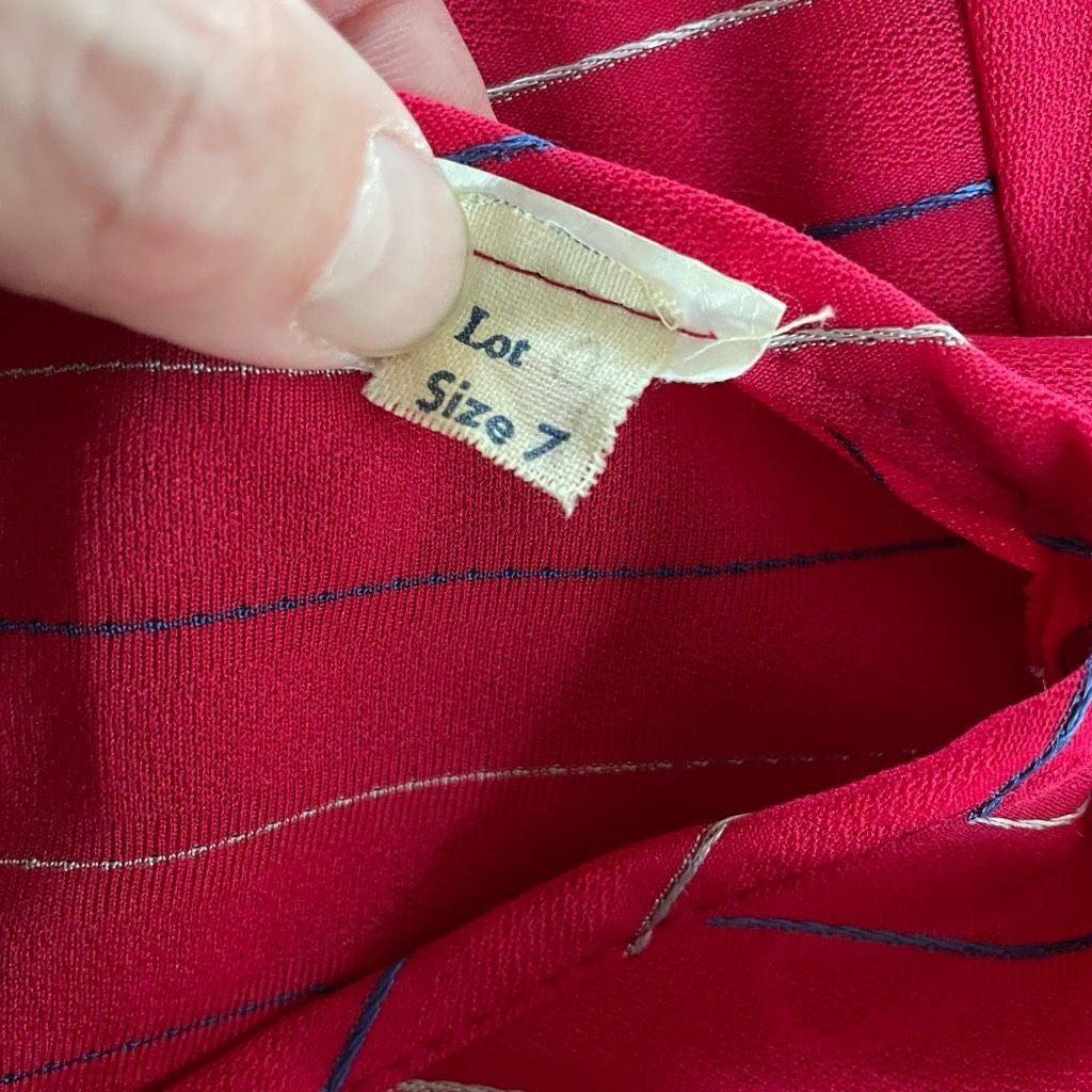Vintage Vintage 80s Blouson Style Red Dress Mixed Direction Stripe S Size S / US 4 / IT 40 - 7 Thumbnail