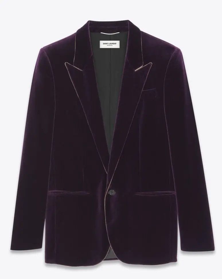 Saint Laurent Paris o1s1wg110824 Fitted Single-Breasted Jacket Velvet in Purple Size US S / EU 44-46 / 1 - 1 Thumbnail