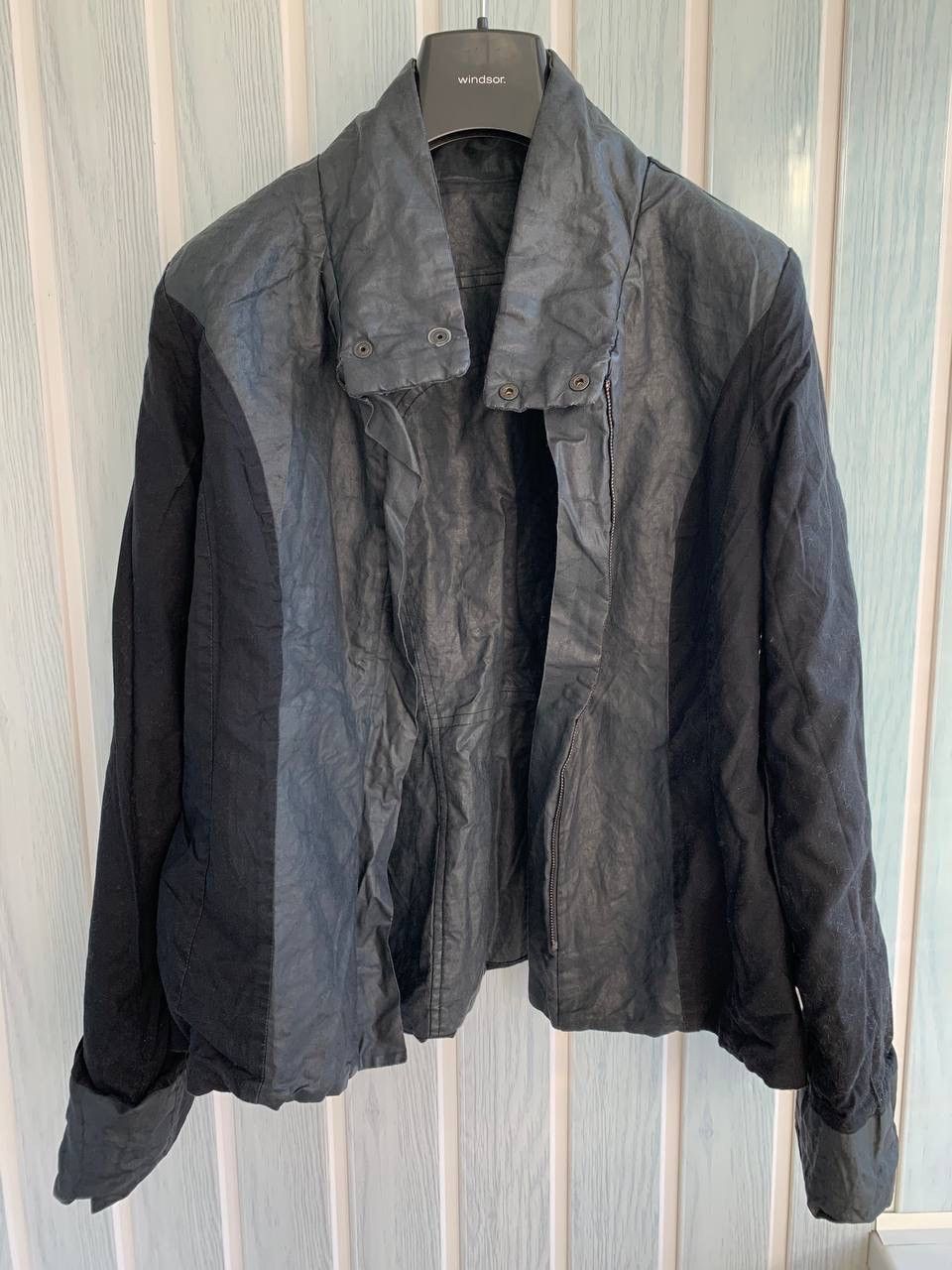 Japanese Brand × Sarah Pacini SARAH PACINI Navy Ramie & Resin Blend Mock Geometric Jacket Size S / US 4 / IT 40 - 6 Thumbnail