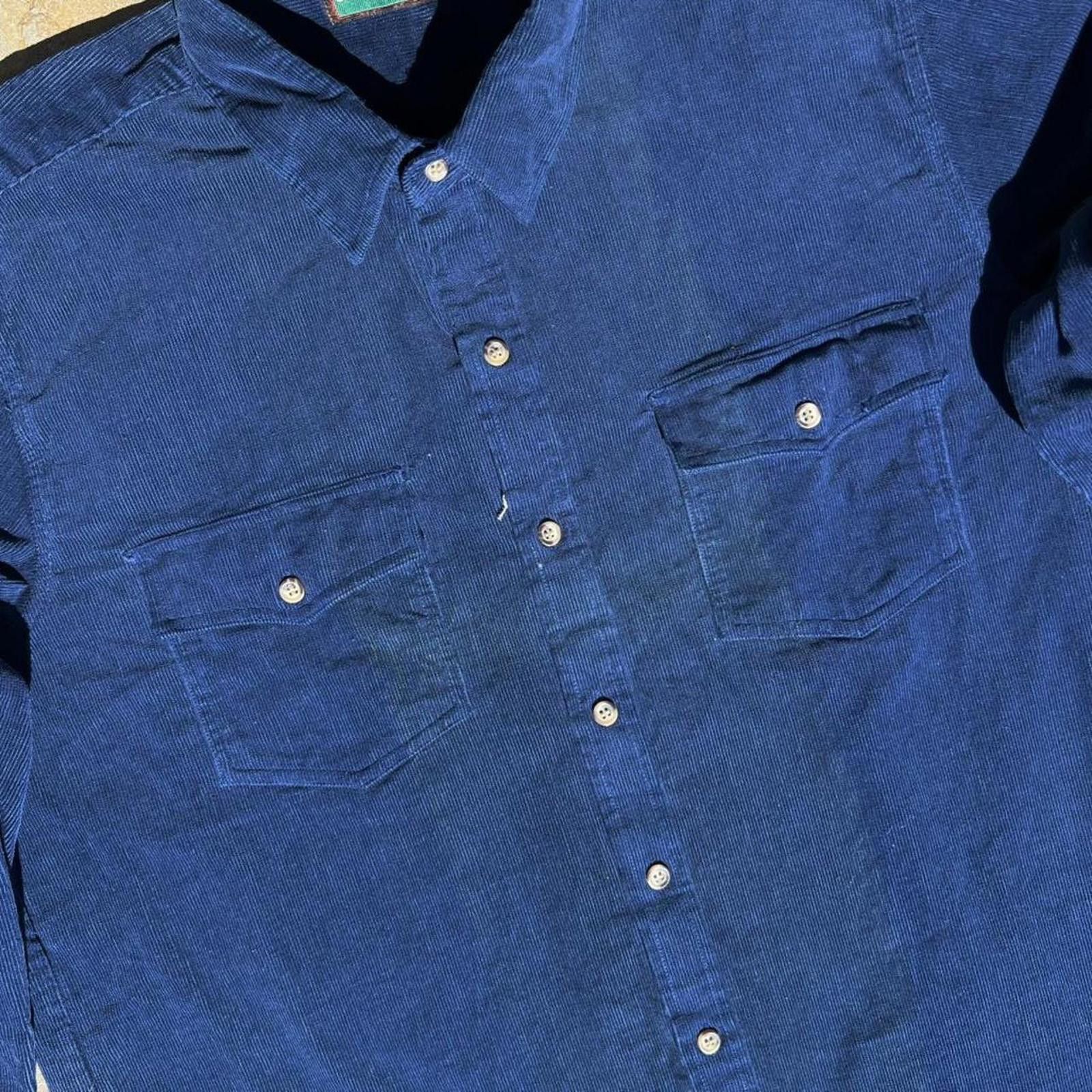Vintage Deadstock Vintage 90s Royal Blue Corduroy Button Down Shirt Size US L / EU 52-54 / 3 - 2 Thumbnail