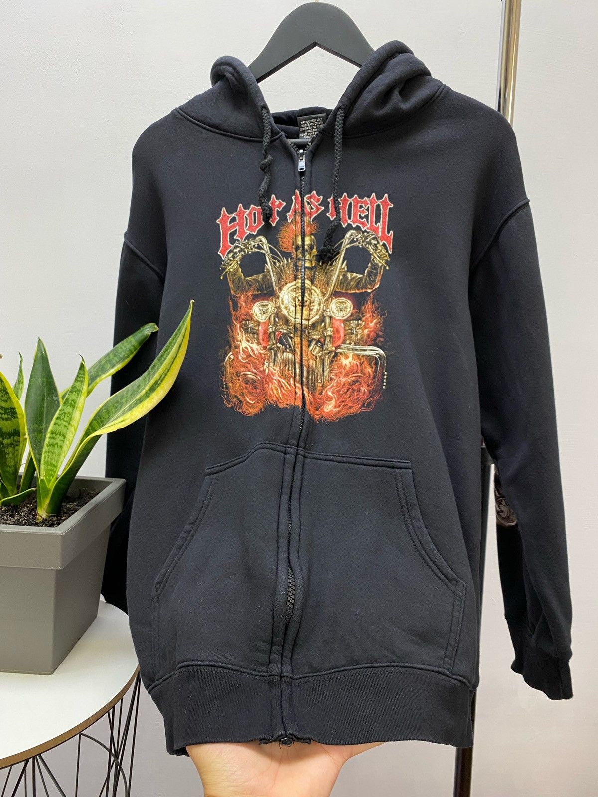 Japanese Brand × Vintage Vintage Y2K Hot AS Hell Burning Skeleton Rider Hoodie Size US L / EU 52-54 / 3 - 8 Thumbnail