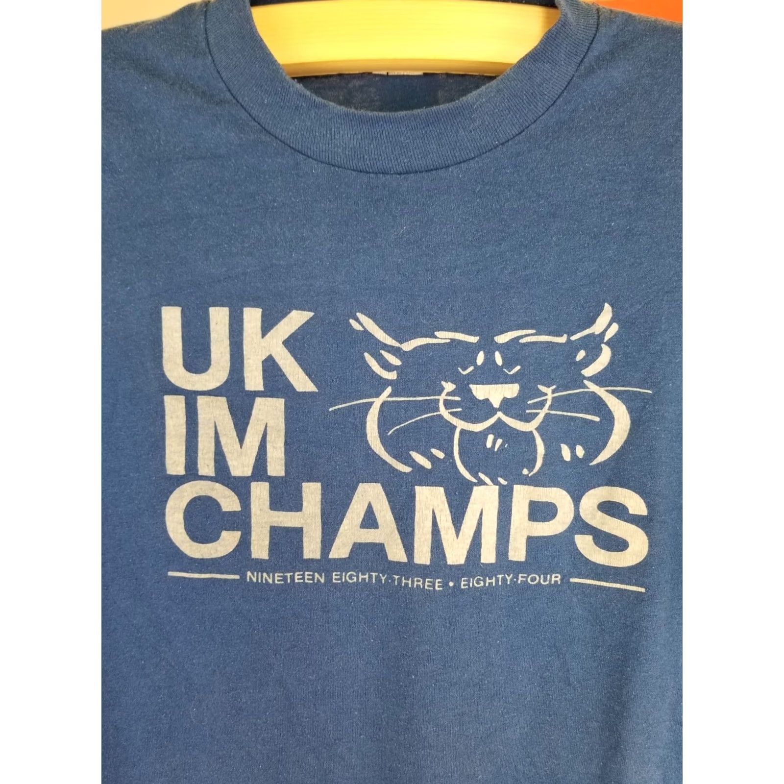 Vintage VINTAGE 80's UK IM CHAMPS THIN BLUE SINGLE STITCH T-SHIRT SZ XLARGE Mens Shirt Short Sleeve Cotton Blue 80s Champs Shirt XL Mens Size US XL / EU 56 / 4 - 2 Thumbnail
