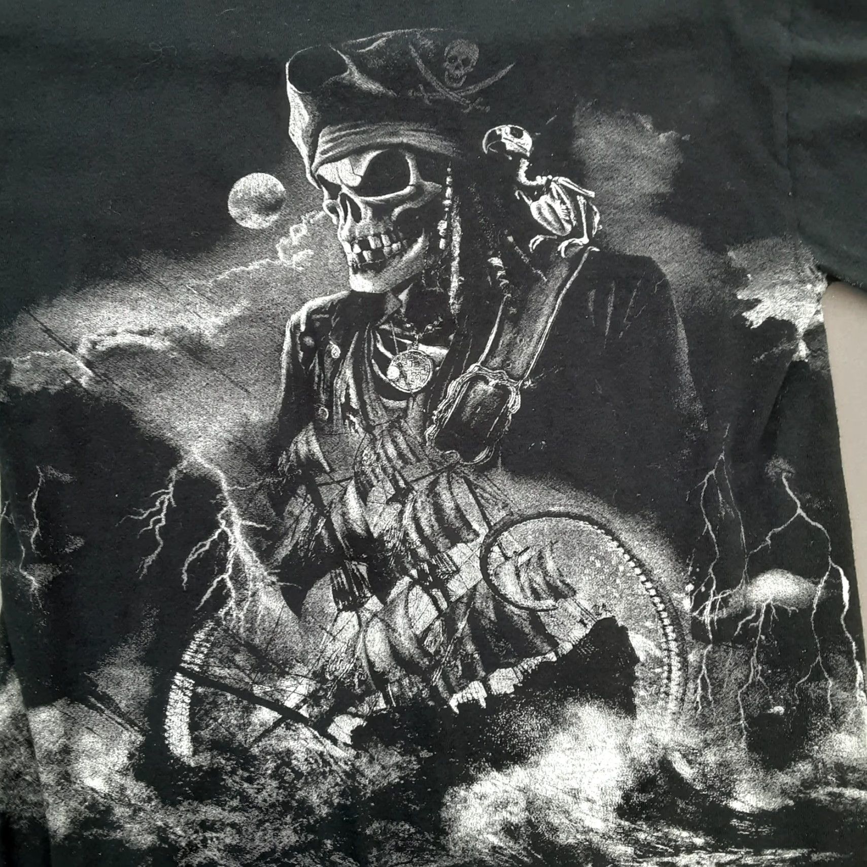 Gildan St Augustine Florida Pirate Skeleton AOP T-Shirt Mens S Black Double-Sided Shirt Size US S / EU 44-46 / 1 - 5 Thumbnail