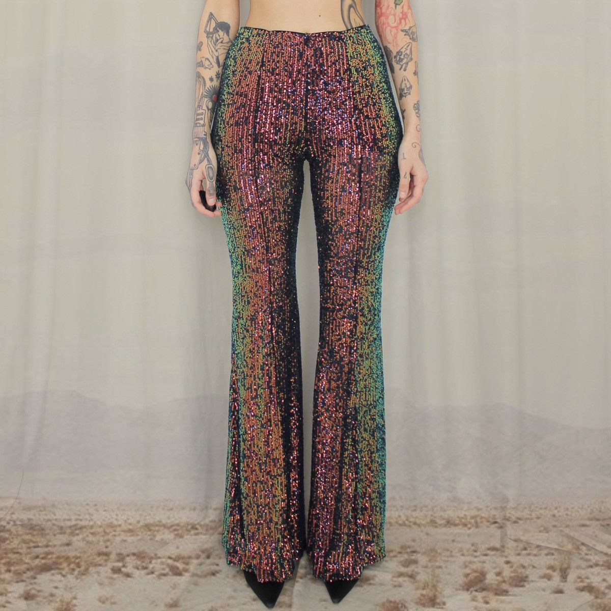 Vintage 🪩RAINBOW SEQUINS PANTS🪩 Size 28" / US 6 / IT 42 - 1 Thumbnail