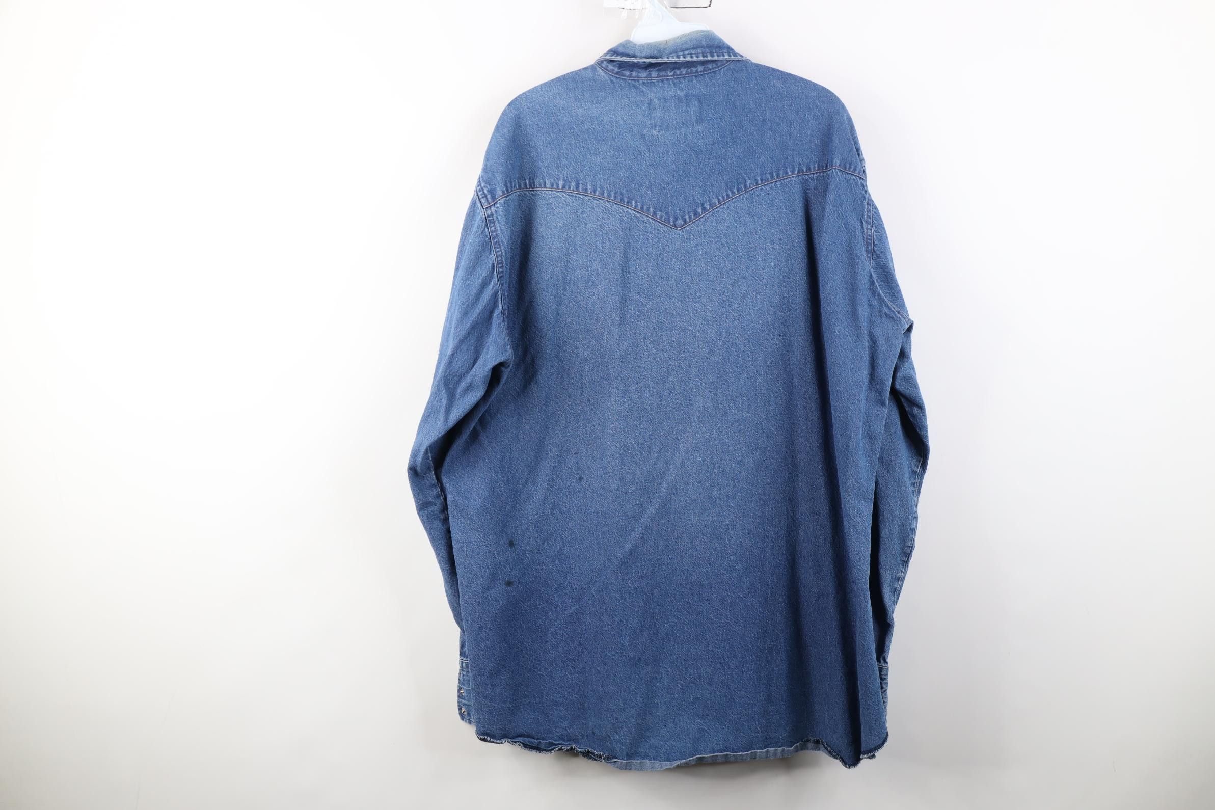 Wrangler Vintage 90s Wrangler Western Cowboy Denim Button Shirt Blue Size US XL / EU 56 / 4 - 13 Thumbnail