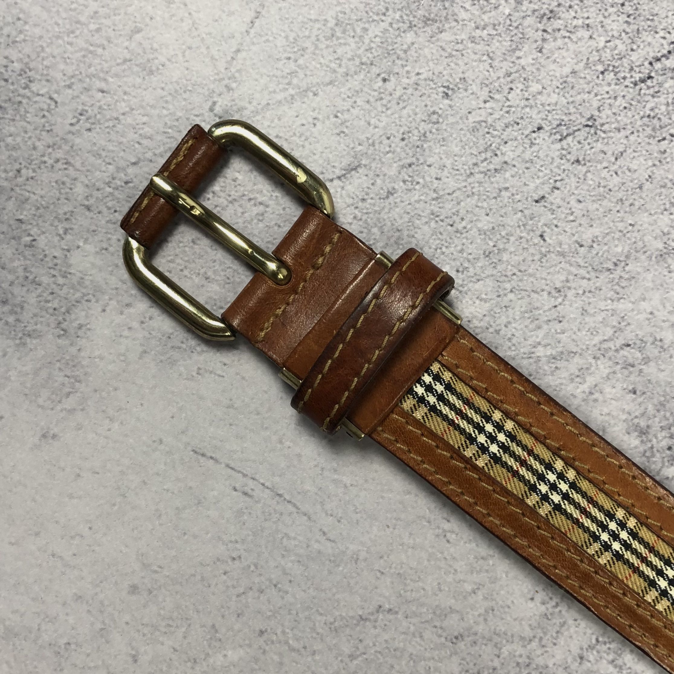 Burberry Vintage 90s Burberrys Nova Check Leather Belt Size ONE SIZE - 2 Thumbnail