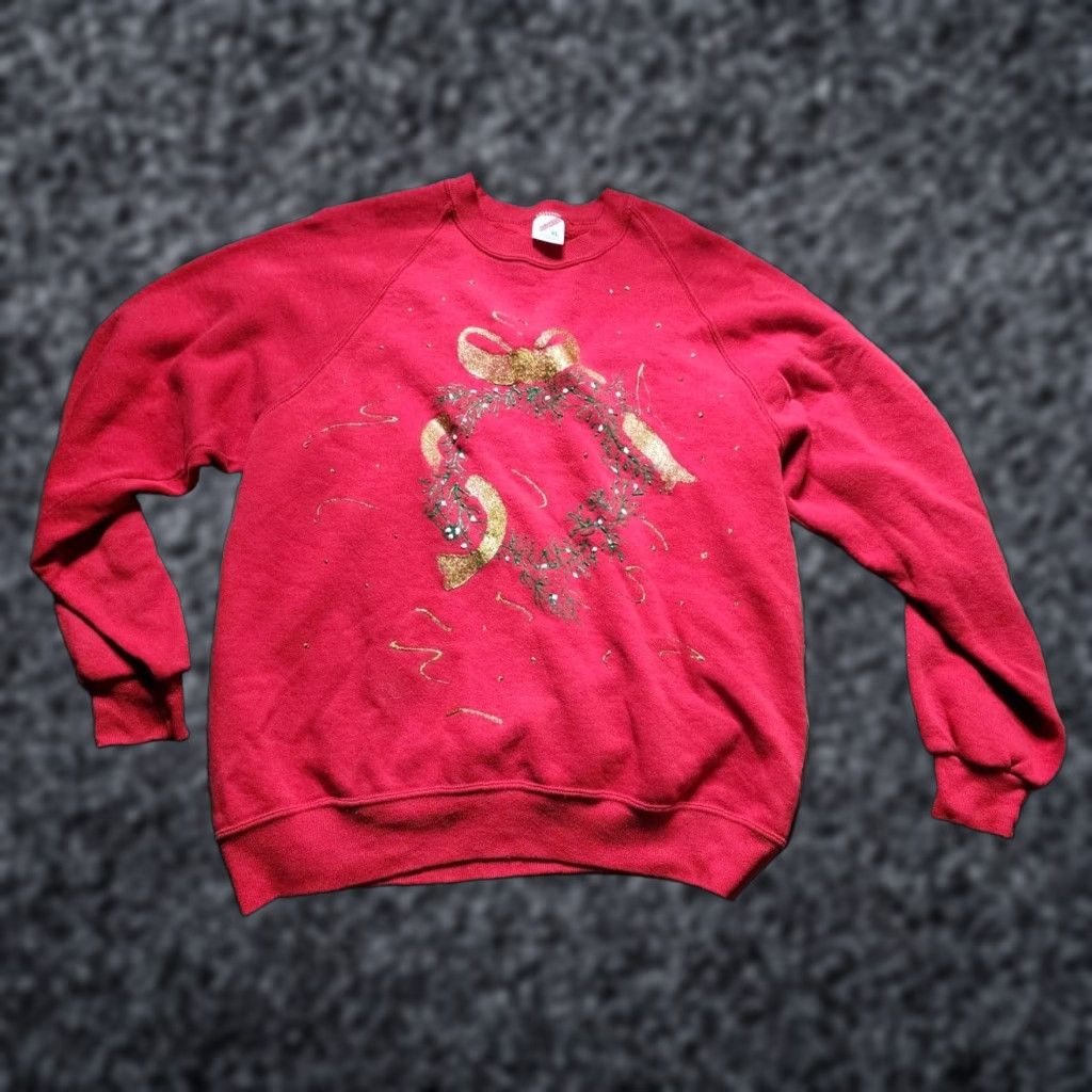 Jerzees VINTAGE 90s JERZEES Red Christmas Wreath Bow Sweatshirt Mens XL Crew Neck Size US XL / EU 56 / 4 - 1 Thumbnail