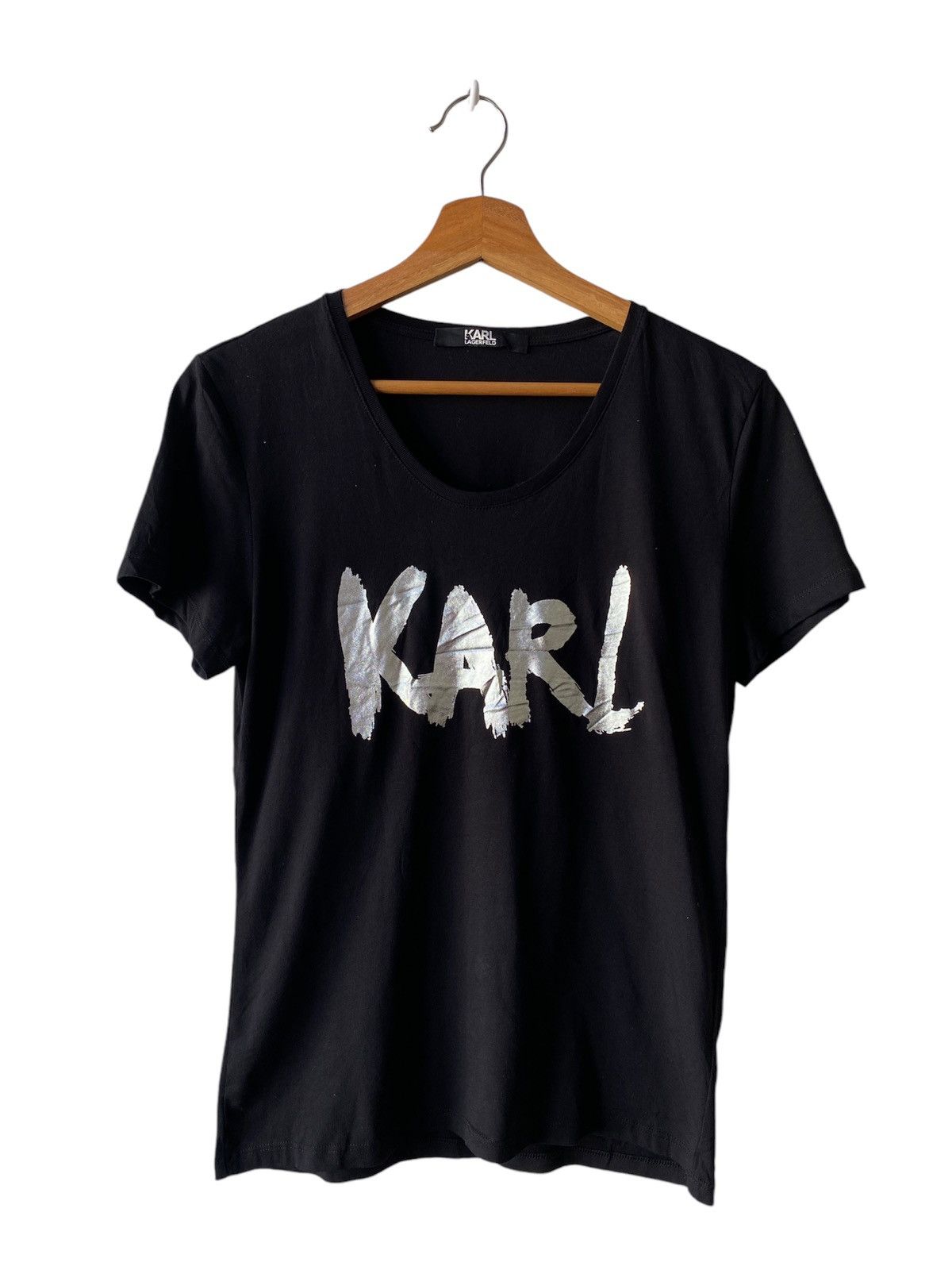 Karl Lagerfeld 2000s - Karl Lagerfeld Logo Black T Shirt Size S / US 4 / IT 40 - 1 Thumbnail
