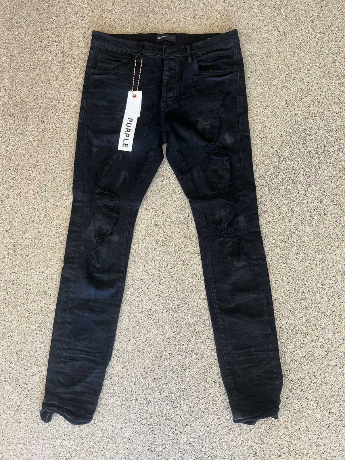 Purple Brand Purple Jeans Distressed Mens Slim Fit P001 Black Oil