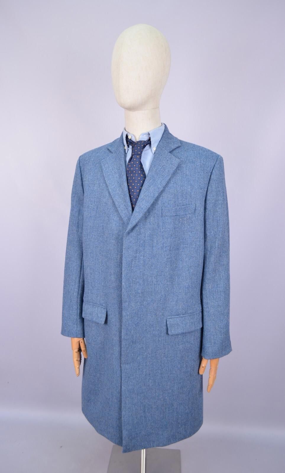 Designer Samuel Windsor 100% Wool Herringbone Blue Coat Jacket Sz 40" Size US L / EU 52-54 / 3 - 1 Thumbnail