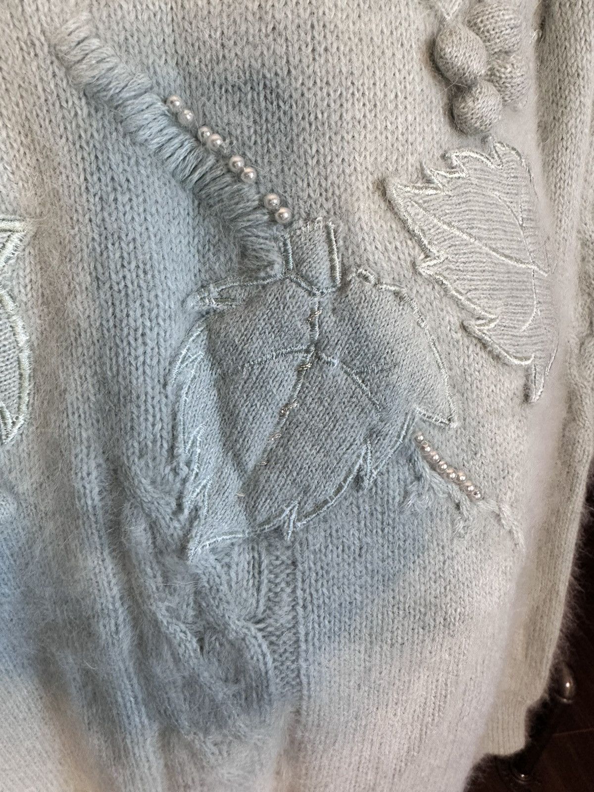 Other 3D knit ANGORA rabbit hair pearl leaf patch vintage sweater Size M / US 6-8 / IT 42-44 - 5 Thumbnail