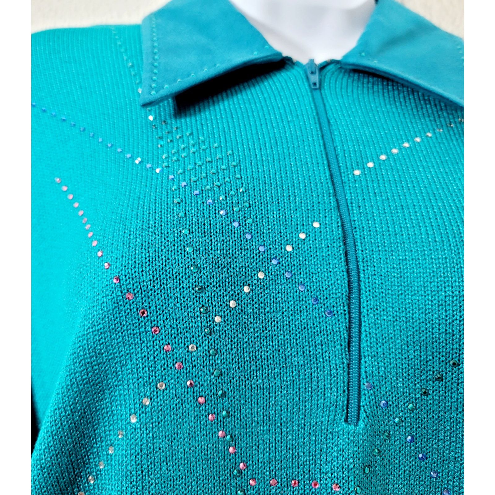 Other VTG Philippe Marques Teal Blue Rhinestone Sweater Top 16 Size XXL / US 16-18 / IT 52-54 - 5 Thumbnail
