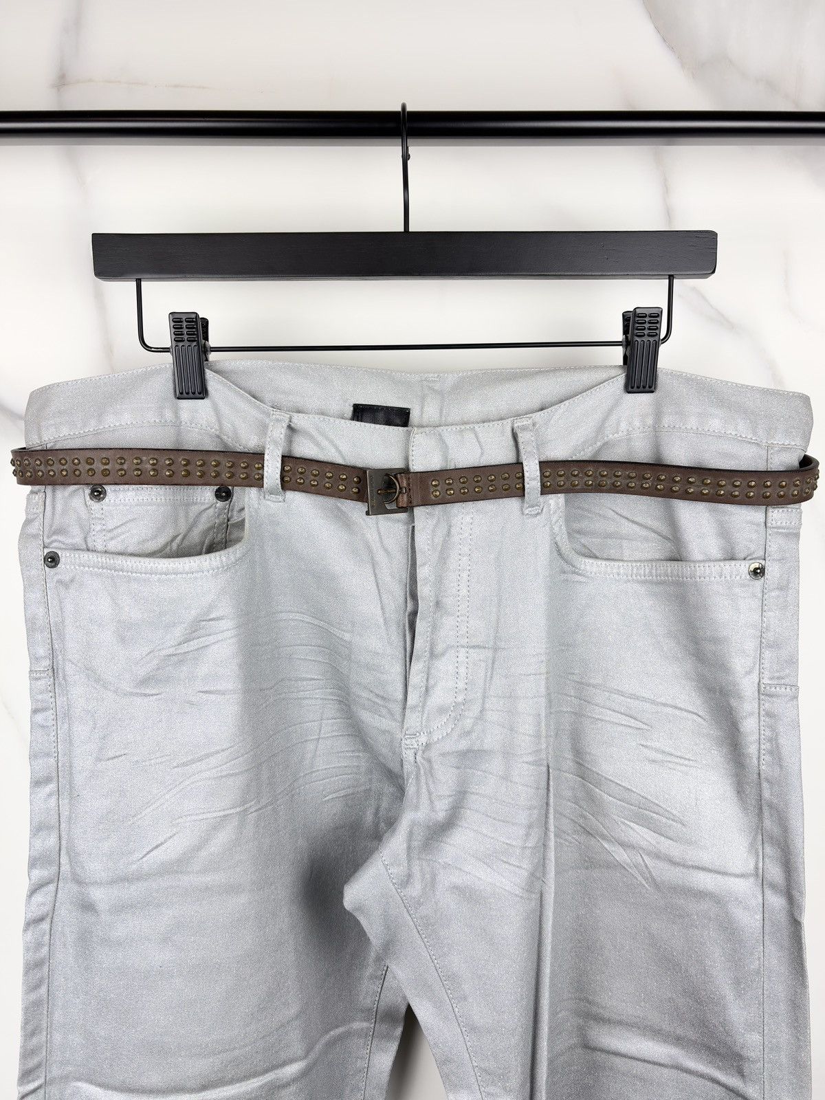 Dior × Hedi Slimane AW05 Dior Homme Hedi Slimane Studded Thin Leather Belt Size 36 - 1 Thumbnail