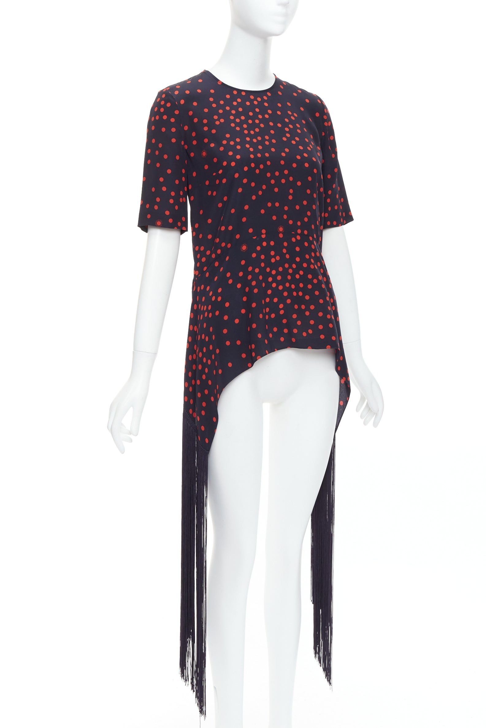 Stella McCartney STELLA MCCARTNEY 2019 red navy silk polka dot fringe trim top IT38 XS Size XS / US 0-2 / IT 36-38 - 1 Thumbnail