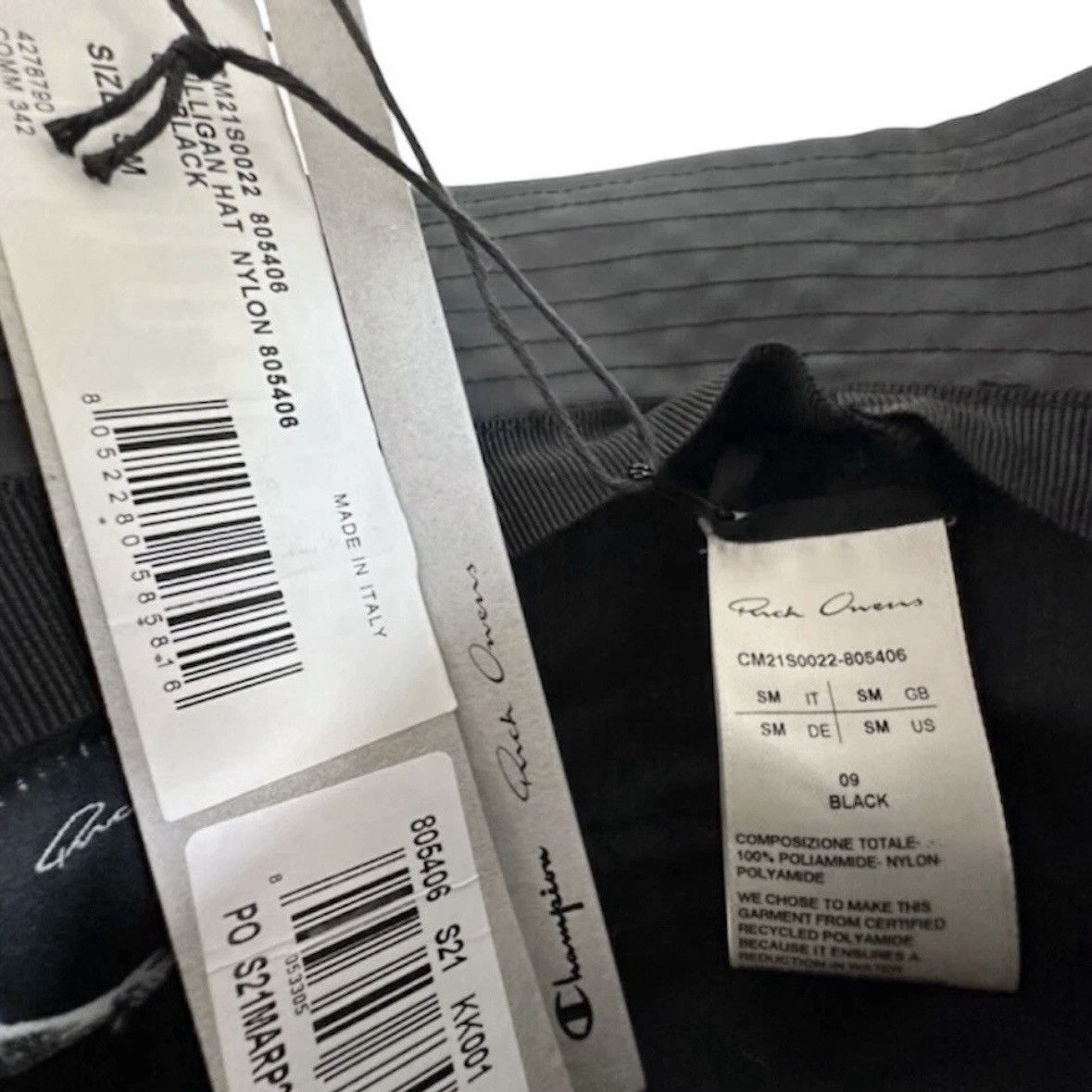 Champion × Rick Owens Rick Owens x Champion New Black Nylon Bucket Hat Size S/M Size ONE SIZE - 4 Thumbnail