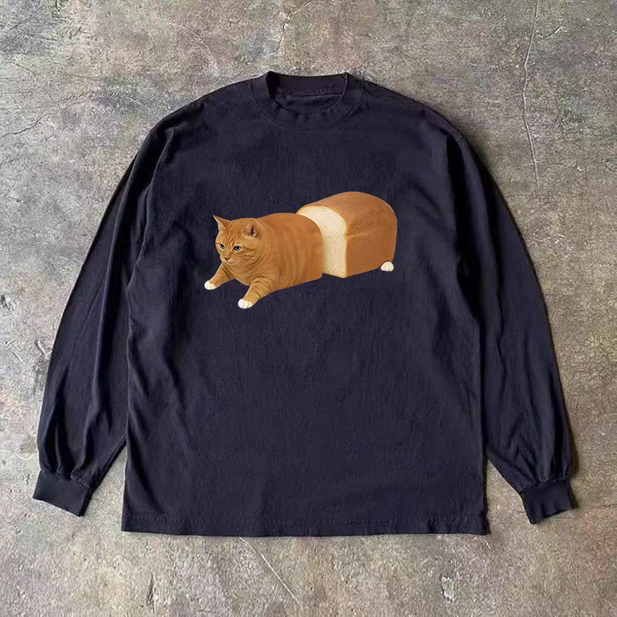 Vintage Black Vintage "Bread Cat" Print Long-Sleeve T-Shirt Size US M / EU 48-50 / 2 - 1 Thumbnail