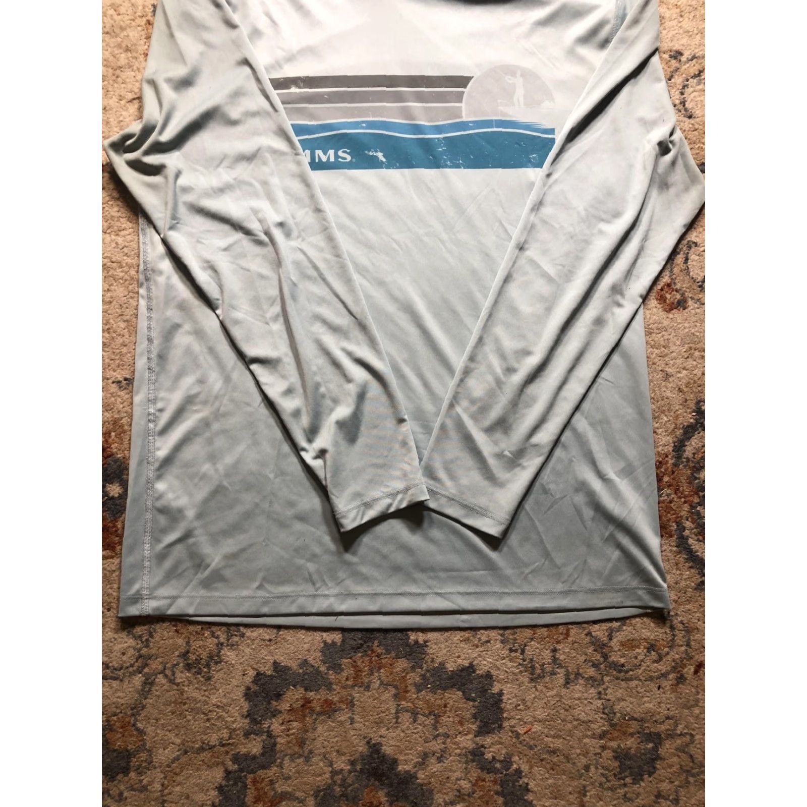 Vintage Simms Shirt Mens M Light Gray Hooded Long Sleeve Fishing Performance Pullover Graphic Print Crew Neck Size US M / EU 48-50 / 2 - 5 Thumbnail