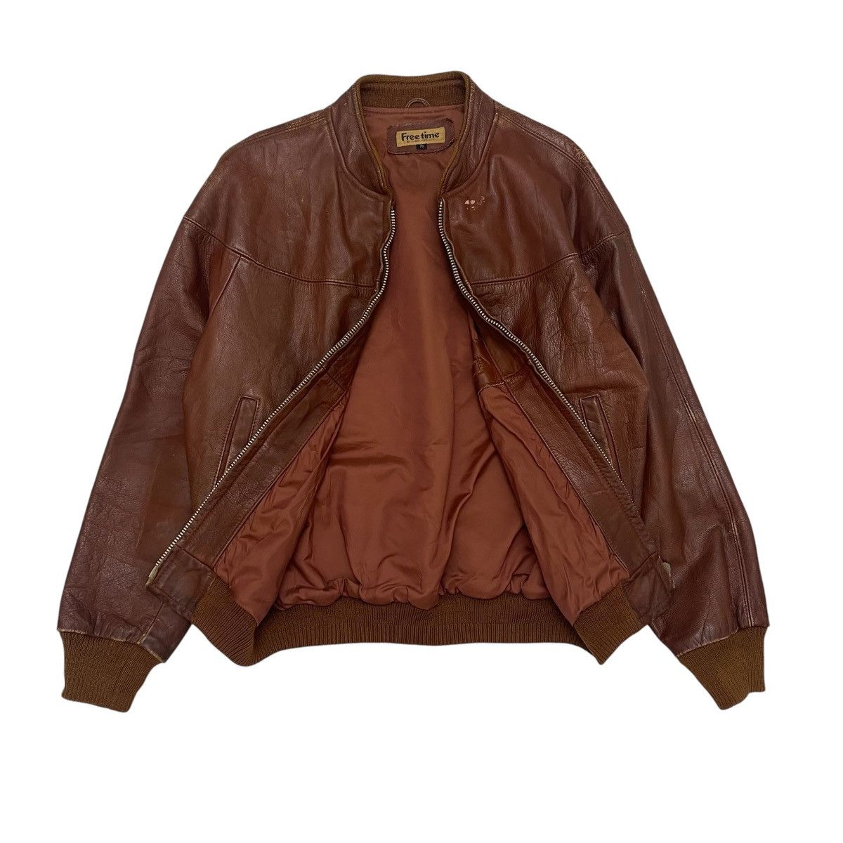 Genuine Leather Vintage Free Time Leather Bomber Jacket Size US S / EU 44-46 / 1 - 3 Thumbnail