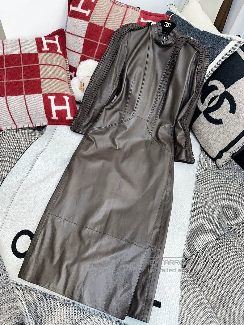 Hermes Hermes Long pleated leather dress with ruffled hem Size XS / US 0-2 / IT 36-38 - 6 Thumbnail
