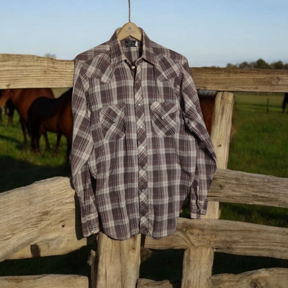 Sears Sears Western Wear Sz L Plaid Button-Up Shirt Vintage Pearl Size US L / EU 52-54 / 3 - 1 Thumbnail