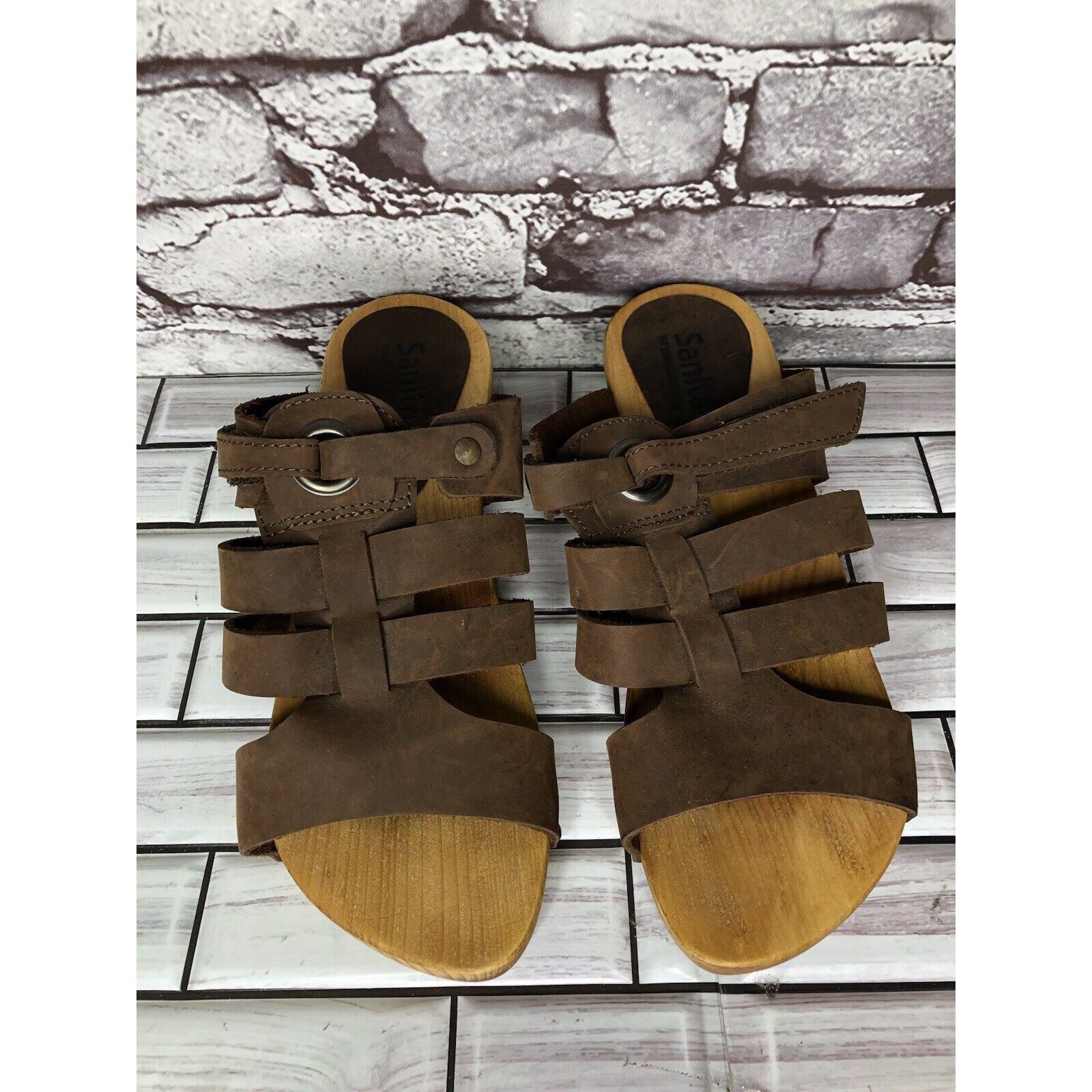 Other Sanita Brown Suede Leather Slide Clogs Wooden Heel Sandals W Size US 9.5 / IT 39.5 - 2 Thumbnail