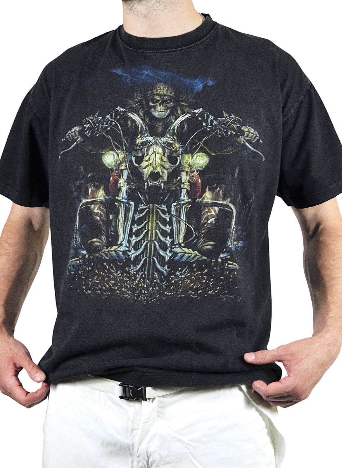 Vintage Rock Vintage Faded Biker Skull Graphic Tee 90s Size US XL / EU 56 / 4 - 3 Thumbnail