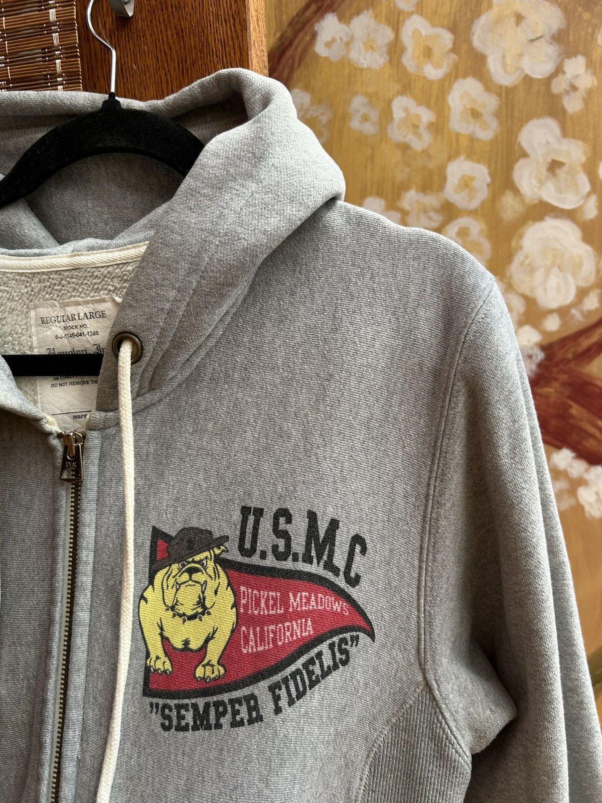 Japanese Brand USMC Zip Hoodie by Houston Inc Large Gray Reverse Weave Size US L / EU 52-54 / 3 - 4 Thumbnail