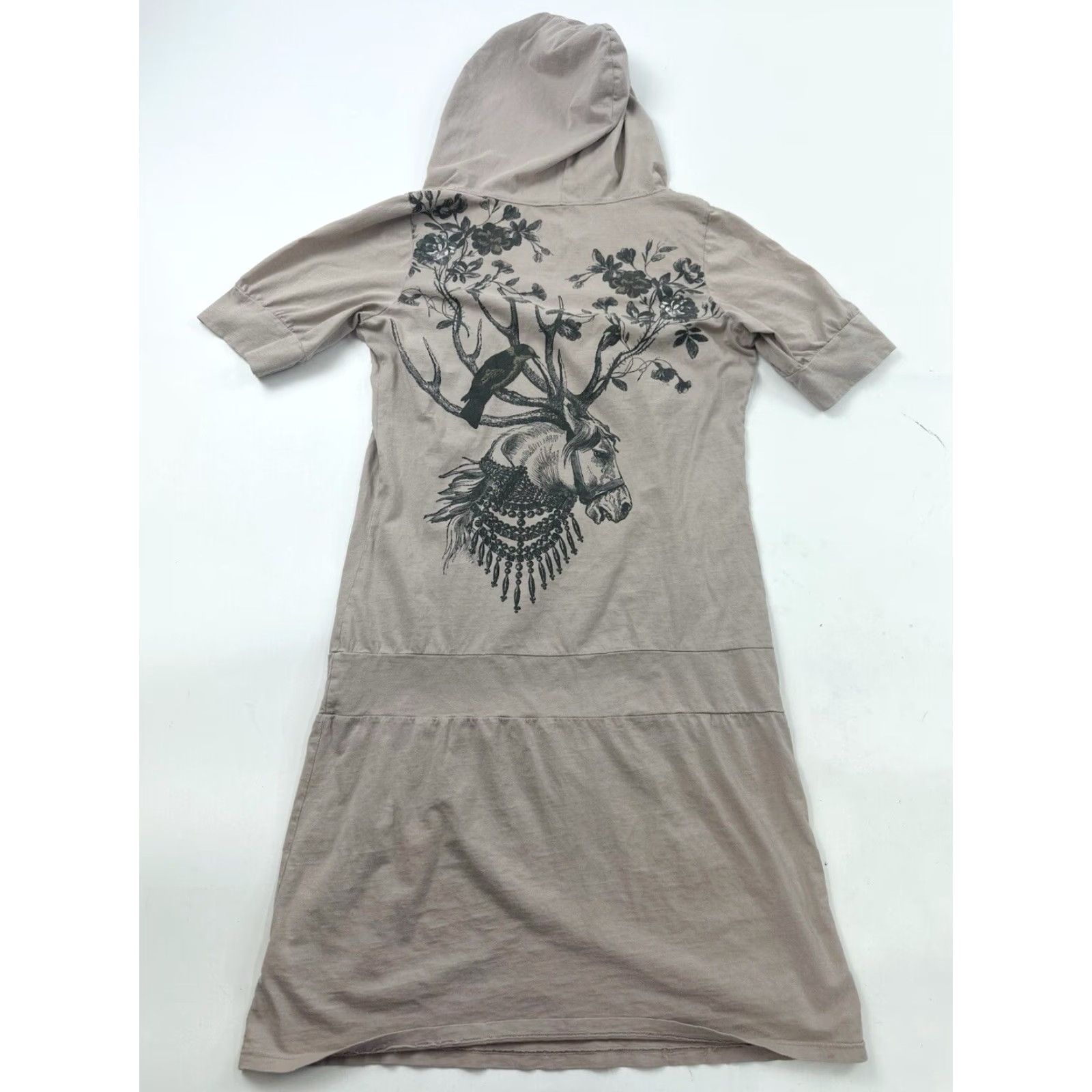 Vintage Drifter Shirt Dress Women L Beige Hoodie Pocket Reindeer USA Moto USA Reindeer Pocket Short Sleeve Casual Size L / US 10 / IT 46 - 3 Thumbnail