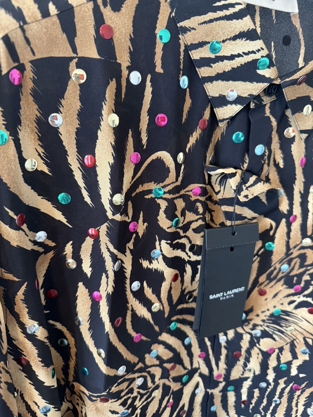 Saint Laurent Paris Saint Laurent Silk Tiger Shirt with Metallic Dots Size US M / EU 48-50 / 2 - 10 Thumbnail
