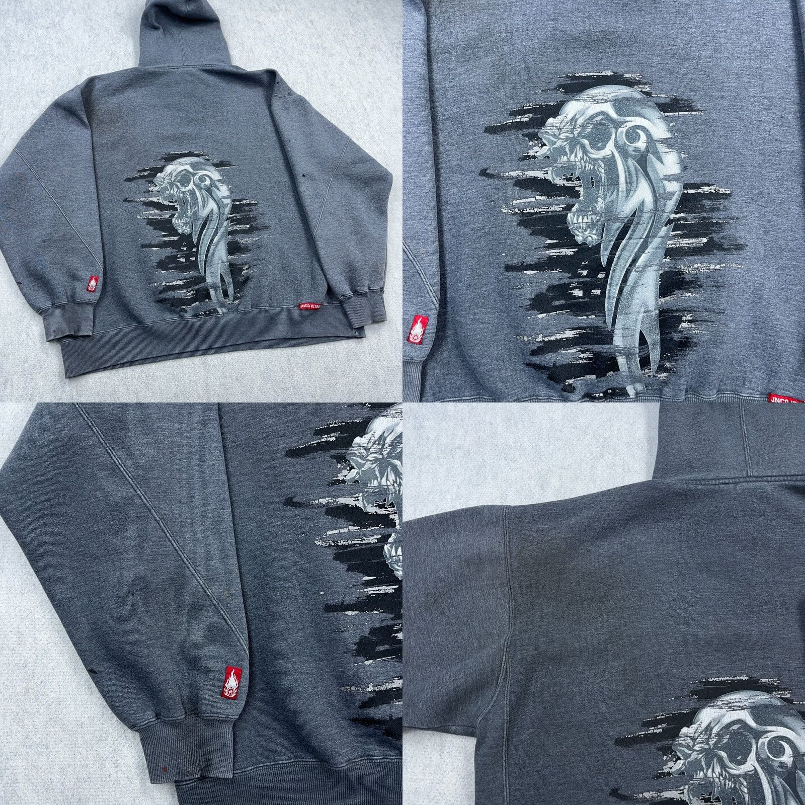 JNCO VINTAGE JNCO Hoodie Men 2XL Gray Sweatshirt Hooded Grunge Thrashed Y2K Jeans Style Shirt Size US XXL / EU 58 / 5 - 9 Thumbnail