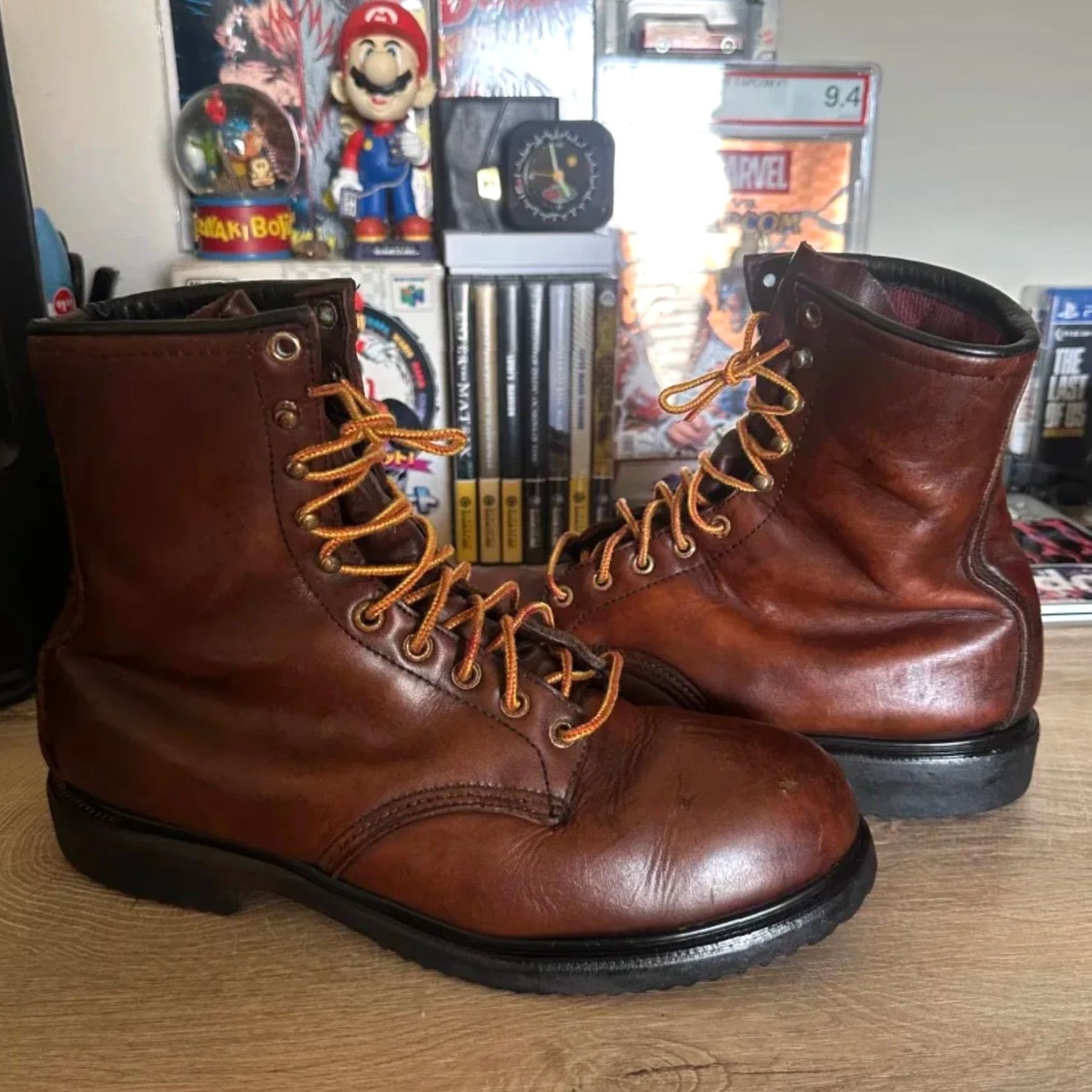 Red Wing VINTAGE Red Wing Boots Combat Leather Quilt Lined USA Made 11.5M Brown Men Size 11.5 US Leather Upper Size US 12 / EU 45 - 2 Thumbnail